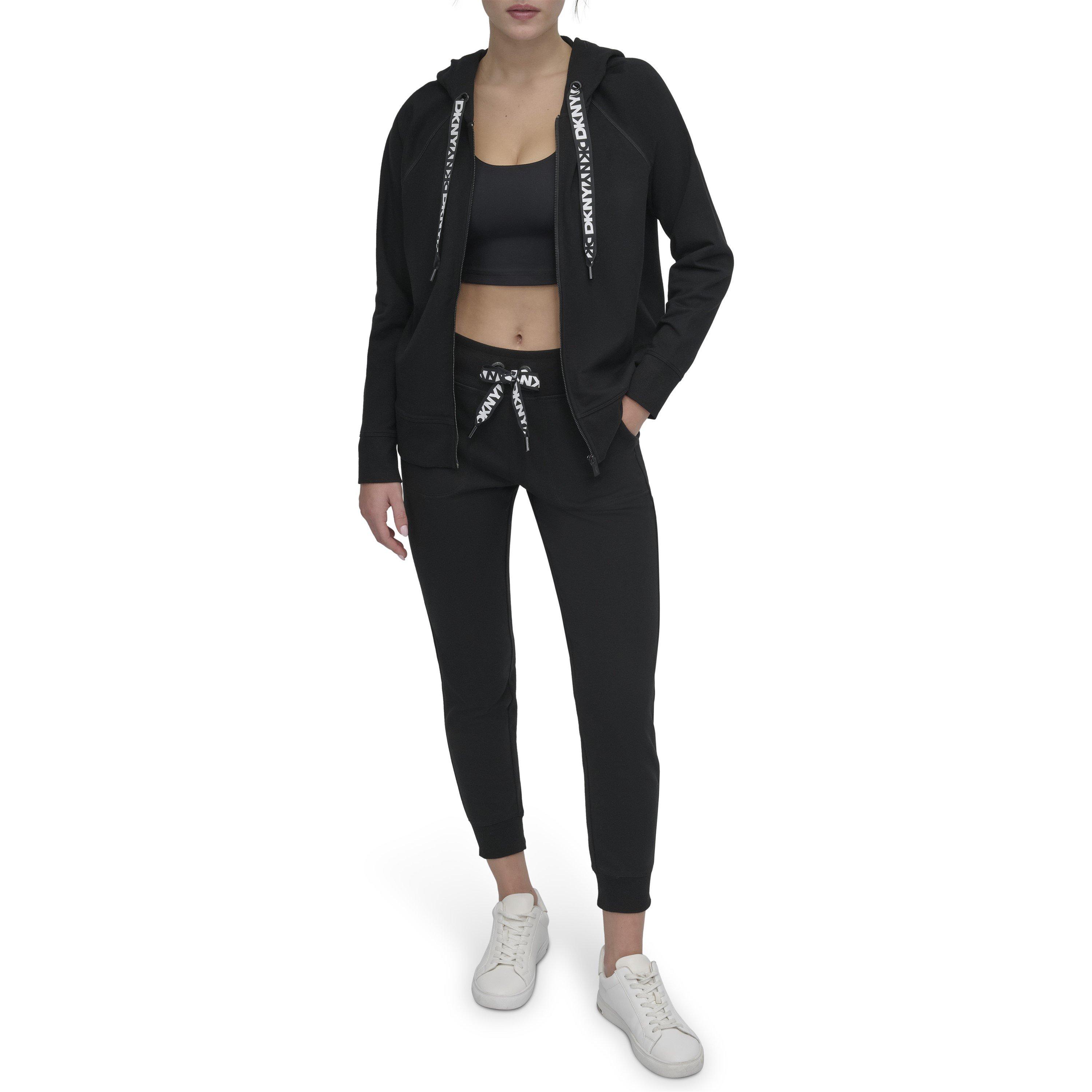 Black - DKNY - Women's Tape Logo DKNY Sport Cotton Long-Sleeve Full-Zip Hoodie - 4