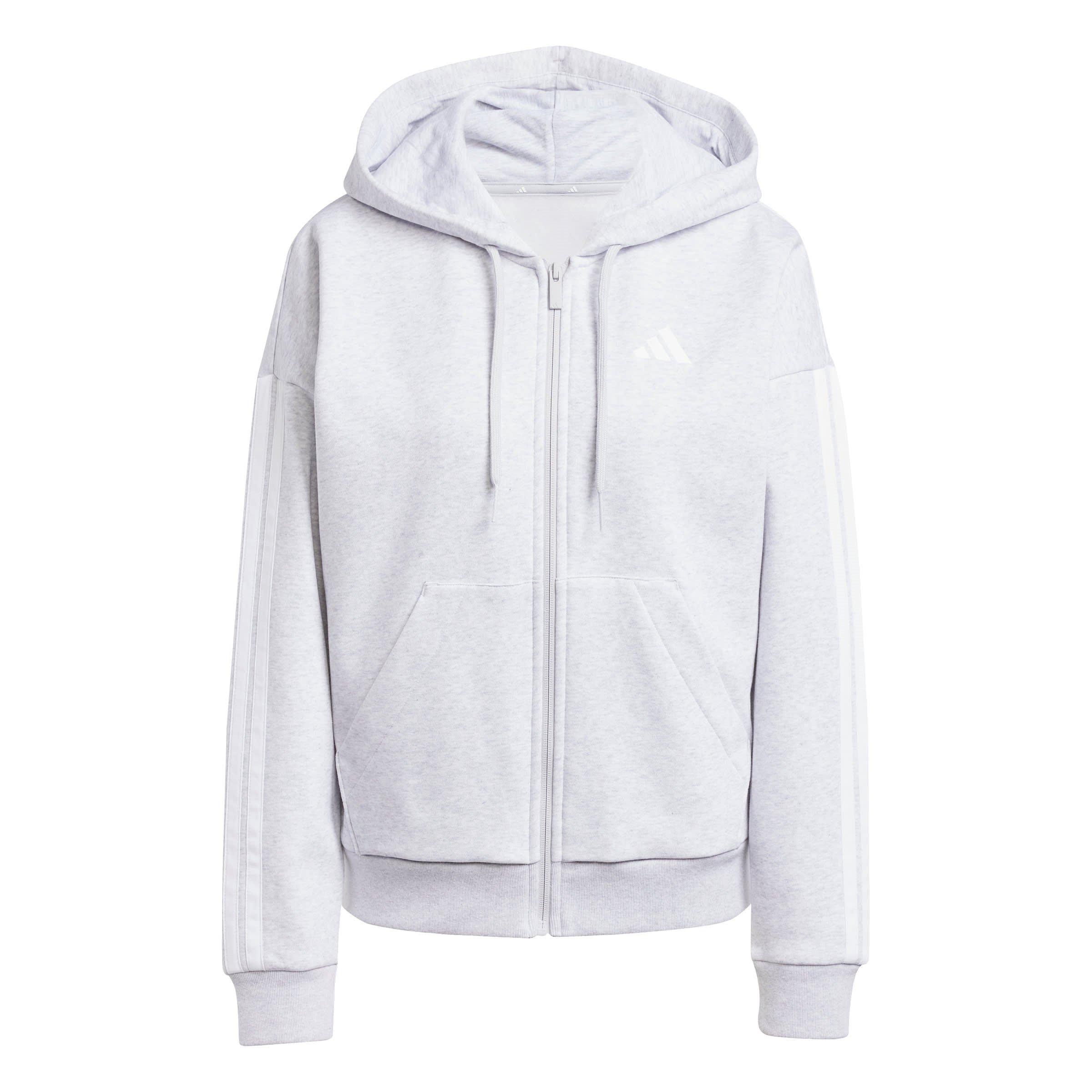 Light Grey - adidas - Essentials 3 Stripe Zip Track Hoodie Womens - 1