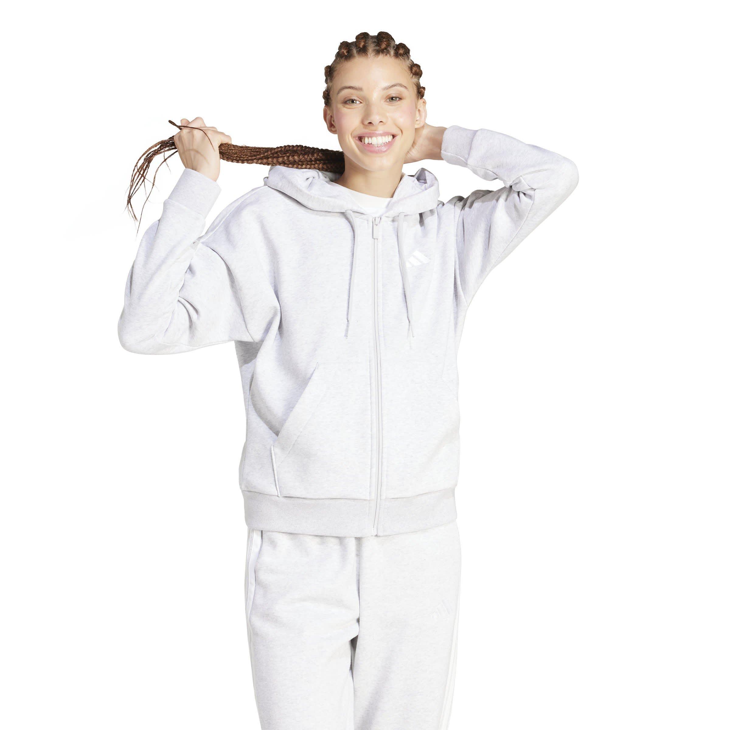 Grigio Chiaro - adidas - Essentials 3 Stripe Zip Track Hoodie Womens - 2