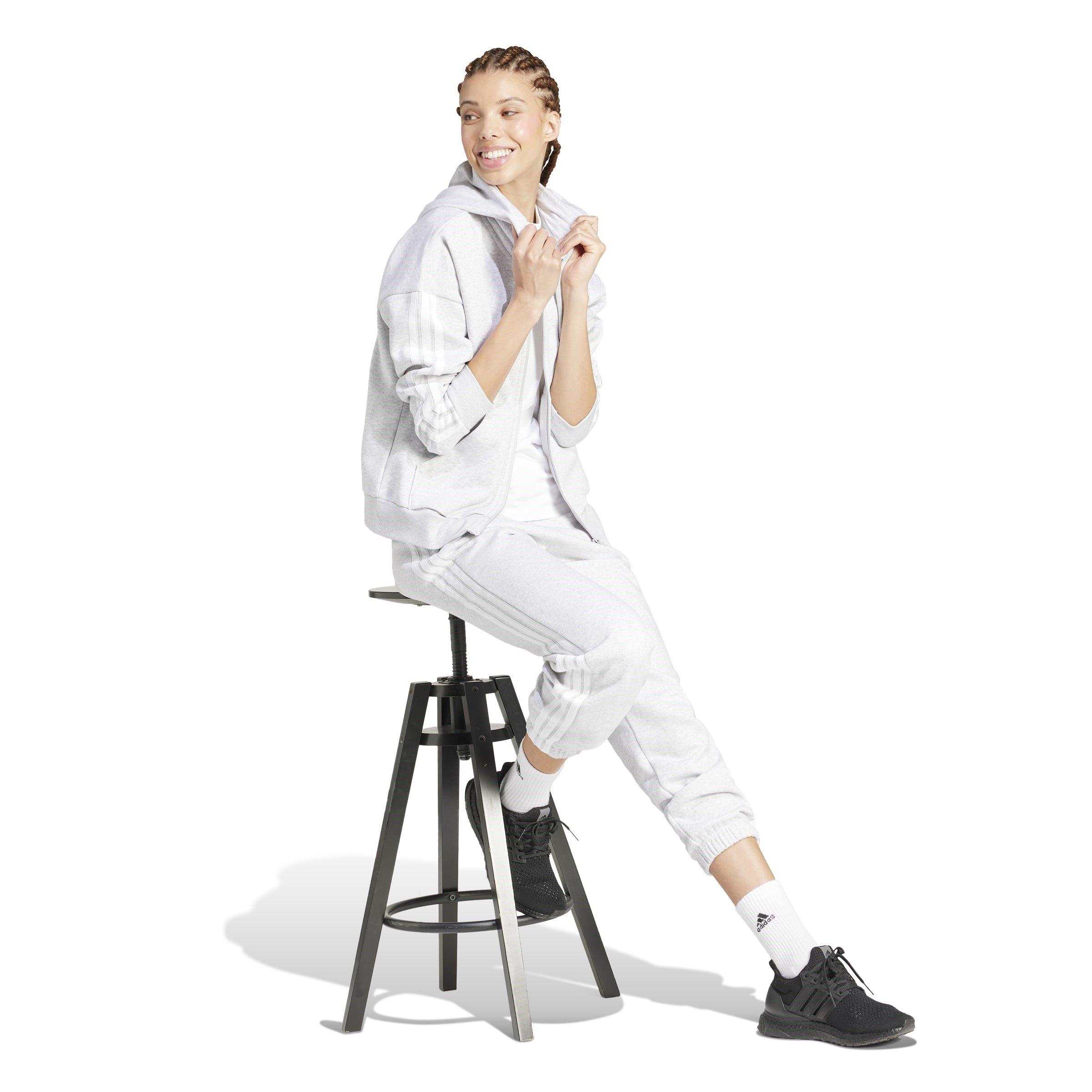 Grigio Chiaro - adidas - Essentials 3 Stripe Zip Track Hoodie Womens - 4