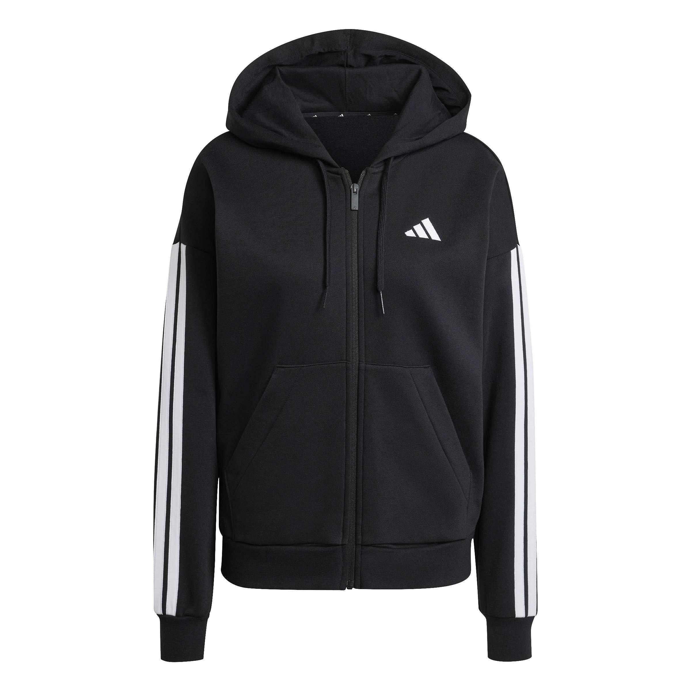 Adidas Women's Essentials 3 Stripe Zip Track Hoodie - Black - L (16-18)