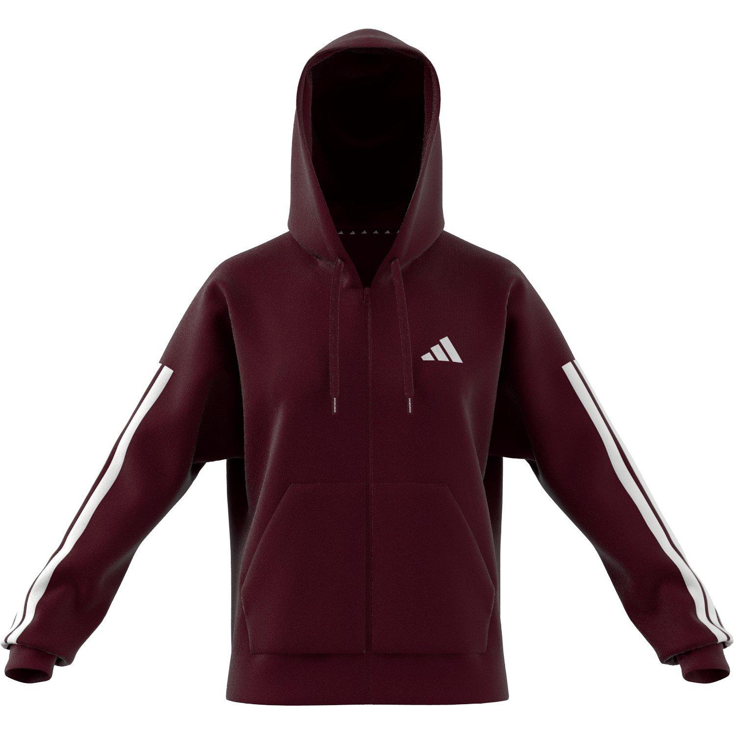 Adidas Women's Essentials 3 Stripe Zip Track Hoodie - Ruby - S (8-10)