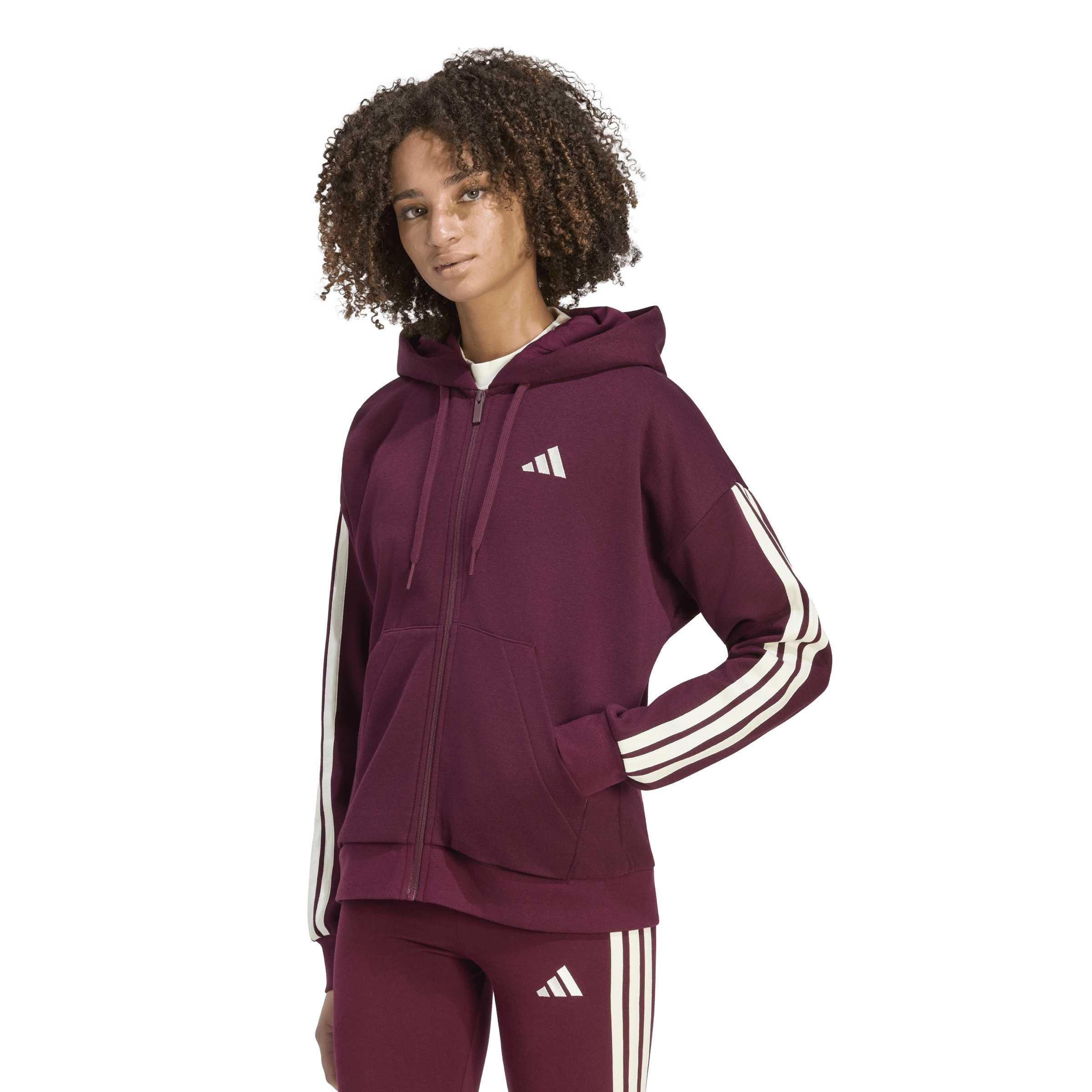 Burgunder - adidas - Essentials 3 Stripe Zip Track Hoodie Womens - 2
