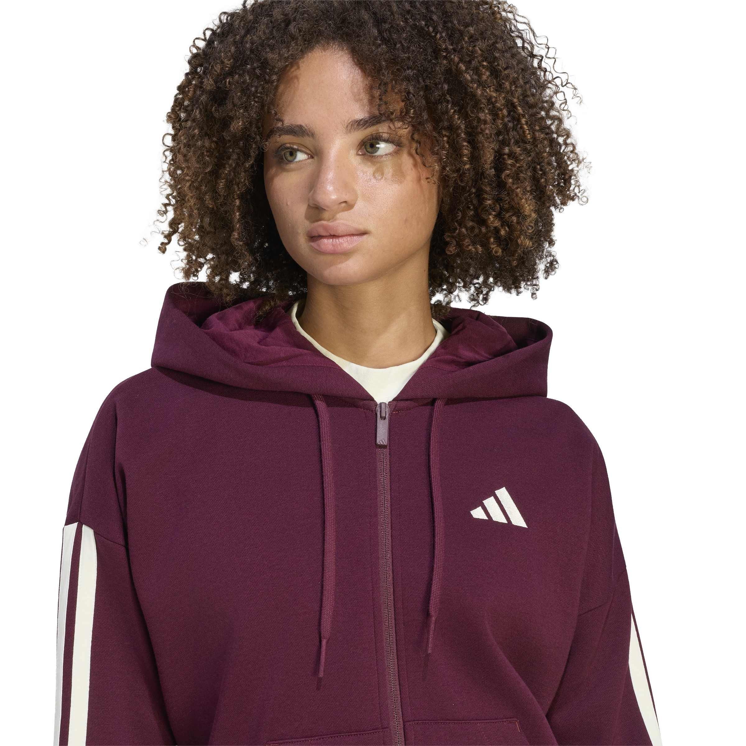 Burgunder - adidas - Essentials 3 Stripe Zip Track Hoodie Womens - 4