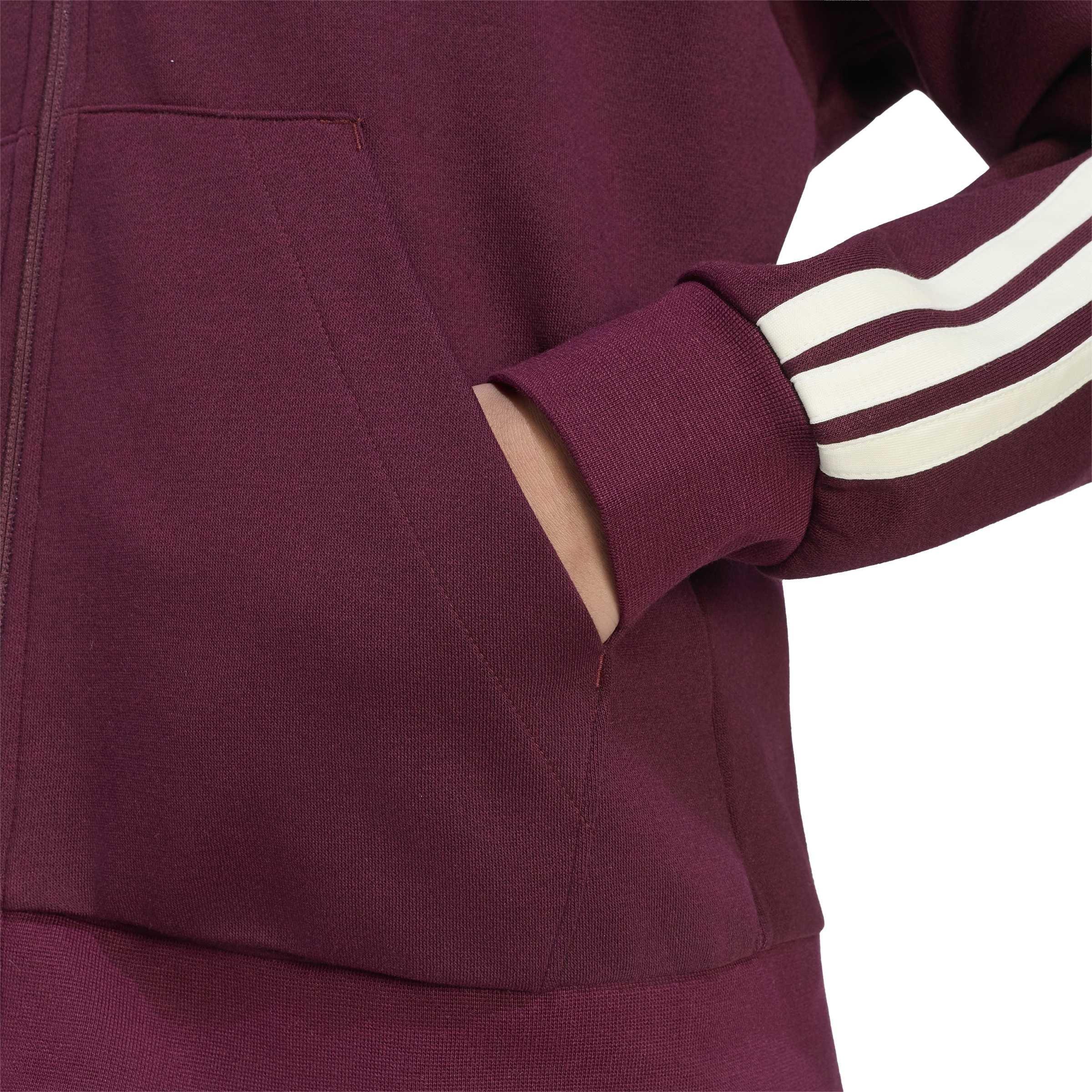 Burgunder - adidas - Essentials 3 Stripe Zip Track Hoodie Womens - 5