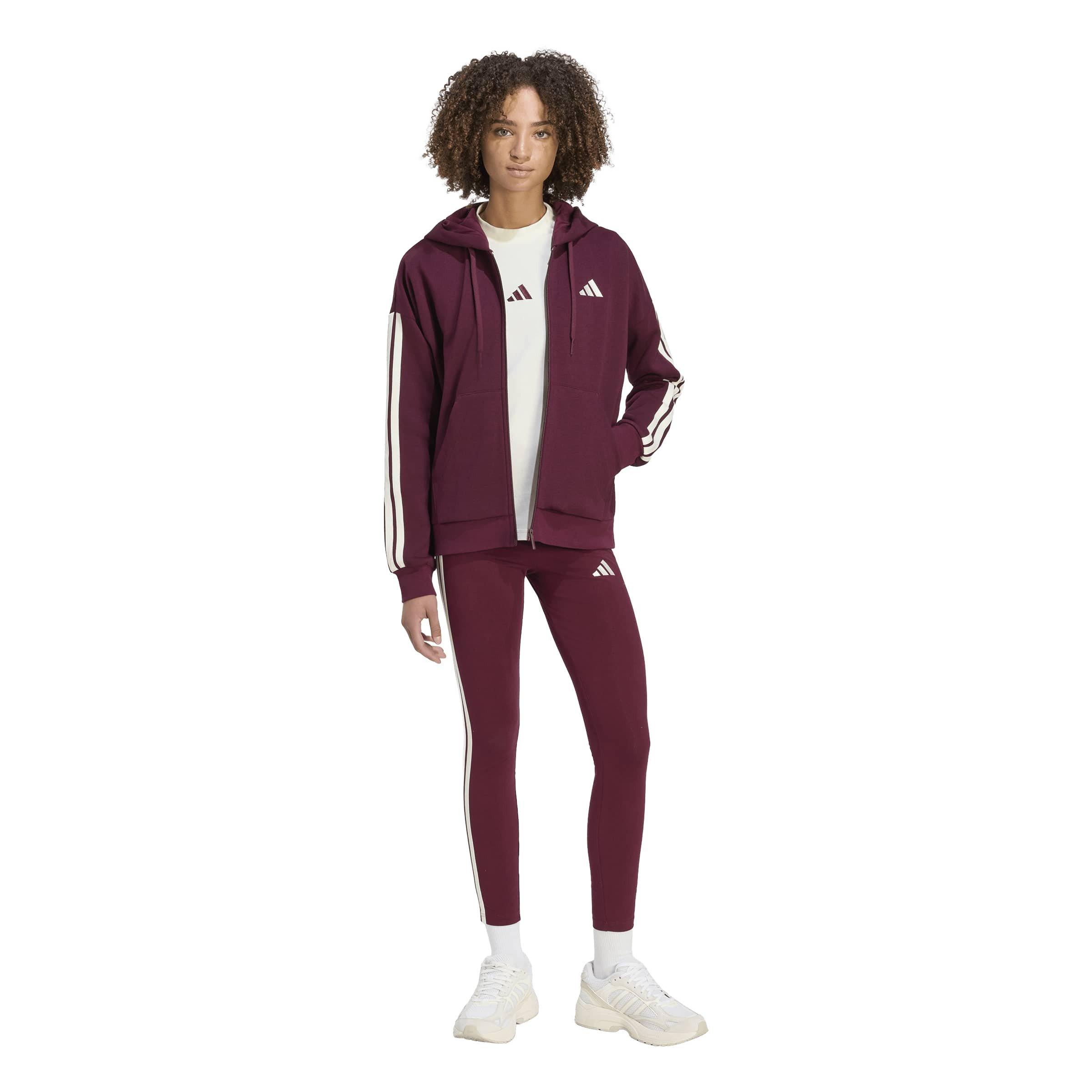 Burgunder - adidas - Essentials 3 Stripe Zip Track Hoodie Womens - 6