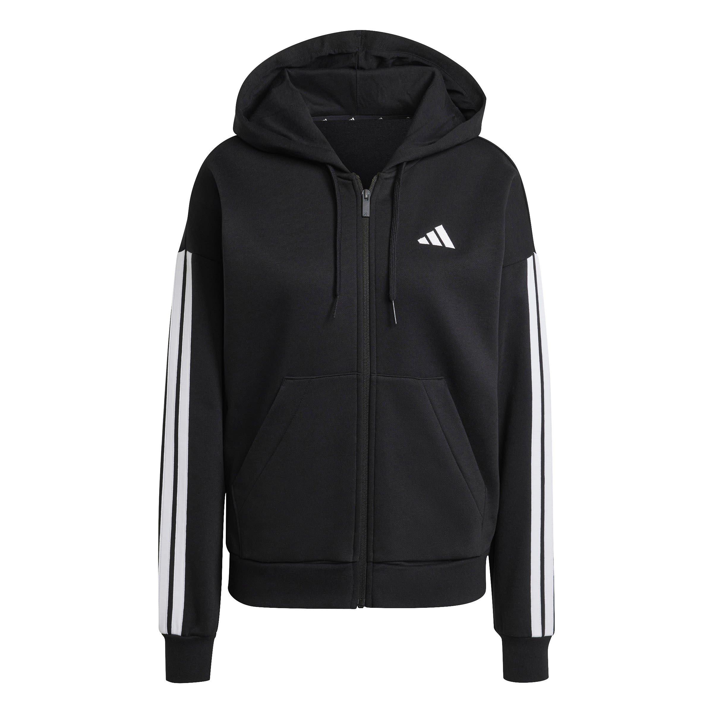 Adidas Women's Essentials 3 Stripe Zip Track Hoodie - Black/White - L (16-18)
