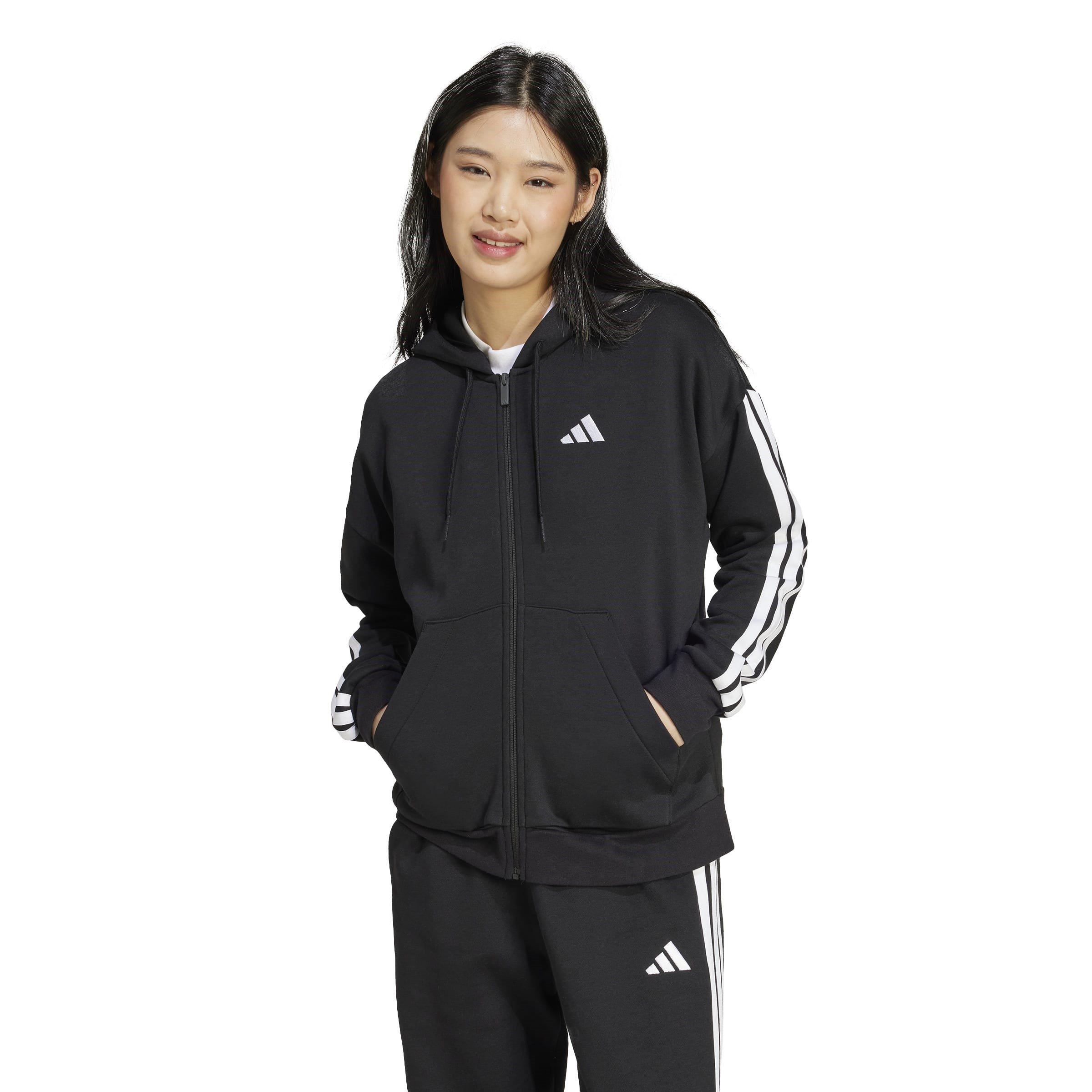 Zwart/Wit - adidas - Essentials 3 Stripe Zip Track Hoodie Womens - 2