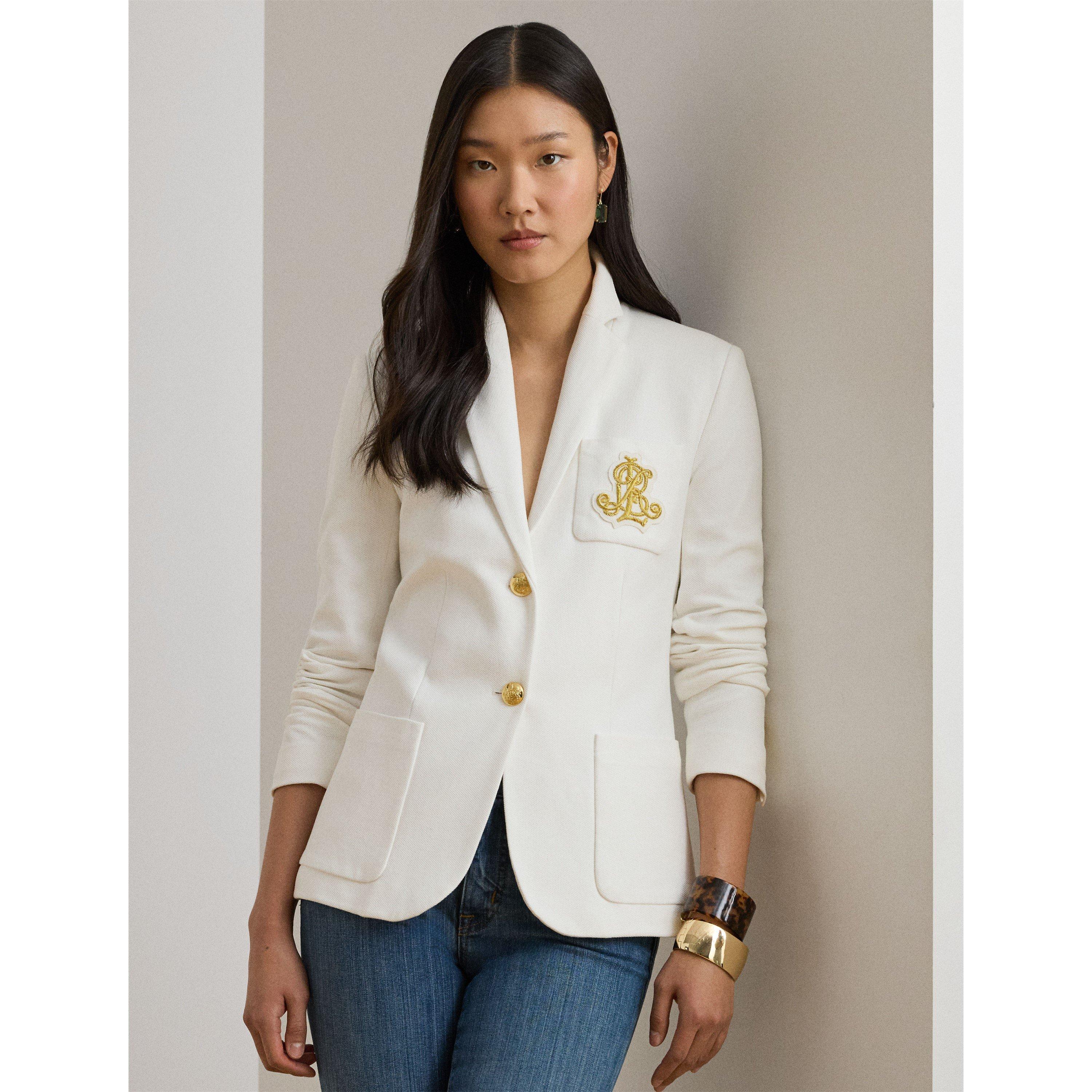 WHITE - Lauren by Ralph Lauren - Women's Anfisa Cotton Long Sleeve Monogram Blazer - 3