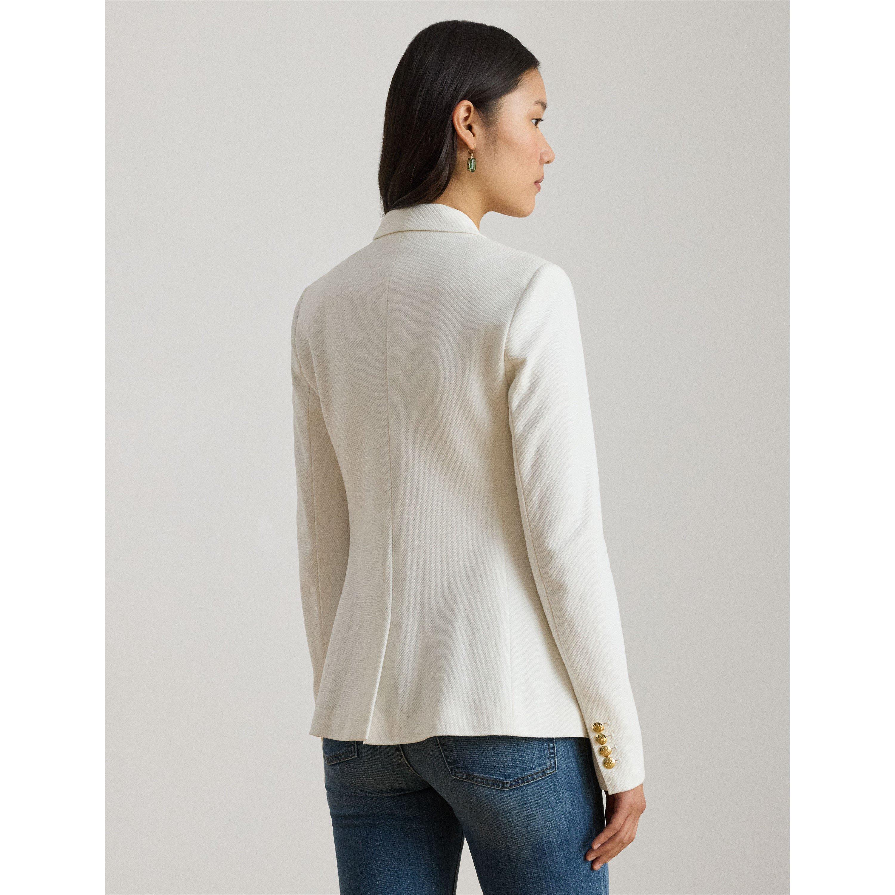 WHITE - Lauren by Ralph Lauren - Women's Anfisa Cotton Long Sleeve Monogram Blazer - 4
