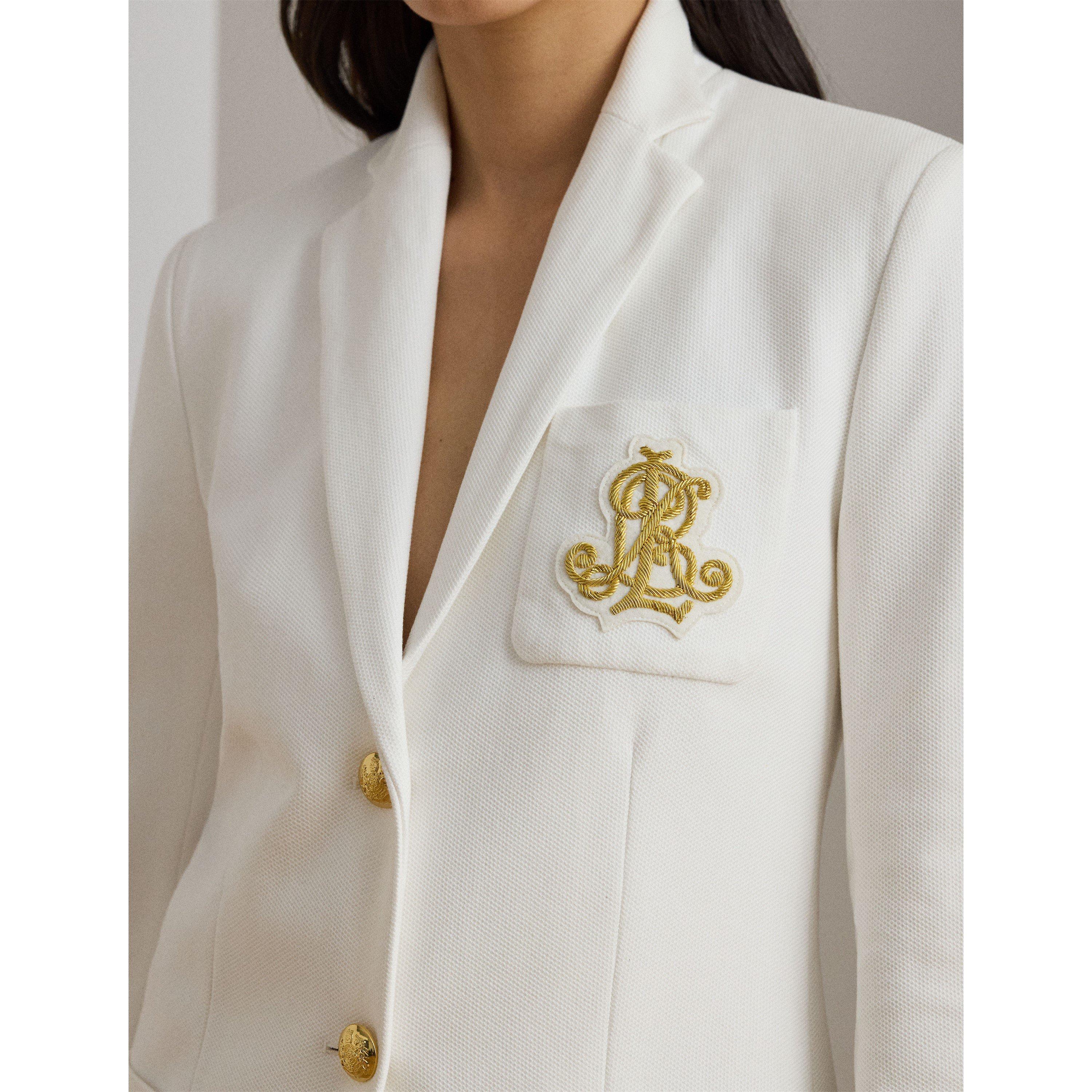 WHITE - Lauren by Ralph Lauren - Women's Anfisa Cotton Long Sleeve Monogram Blazer - 5