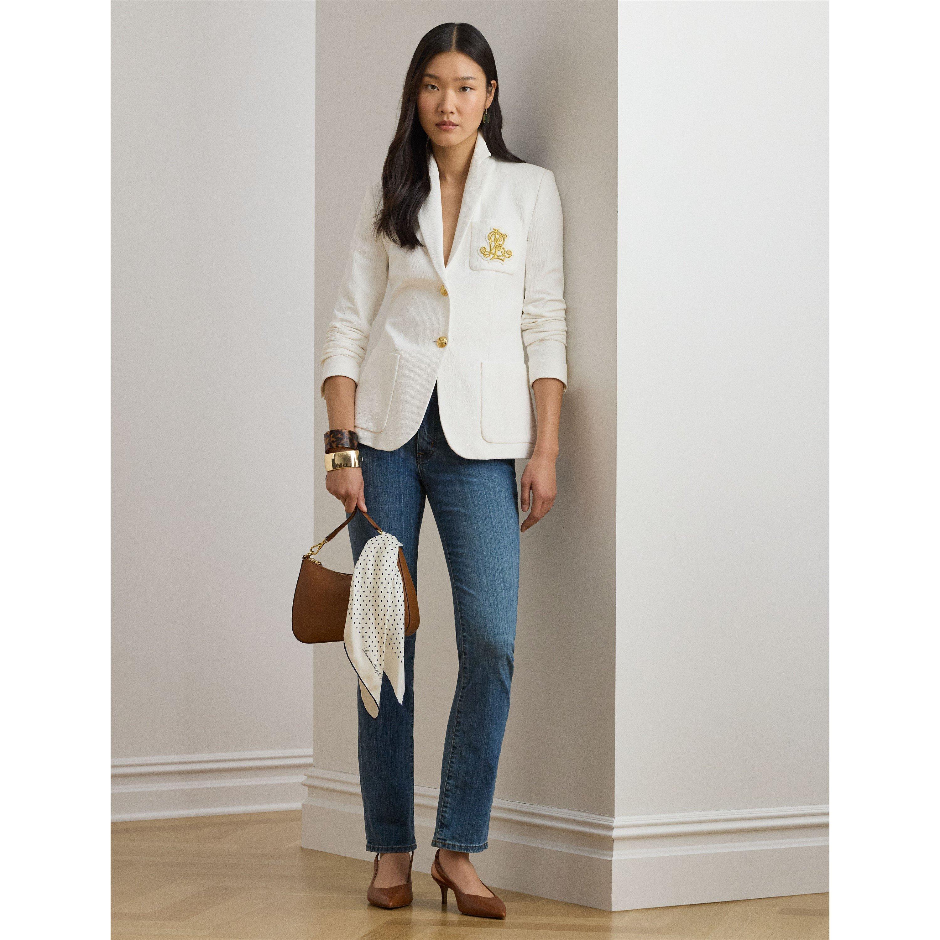 WHITE - Lauren by Ralph Lauren - Women's Anfisa Cotton Long Sleeve Monogram Blazer - 6