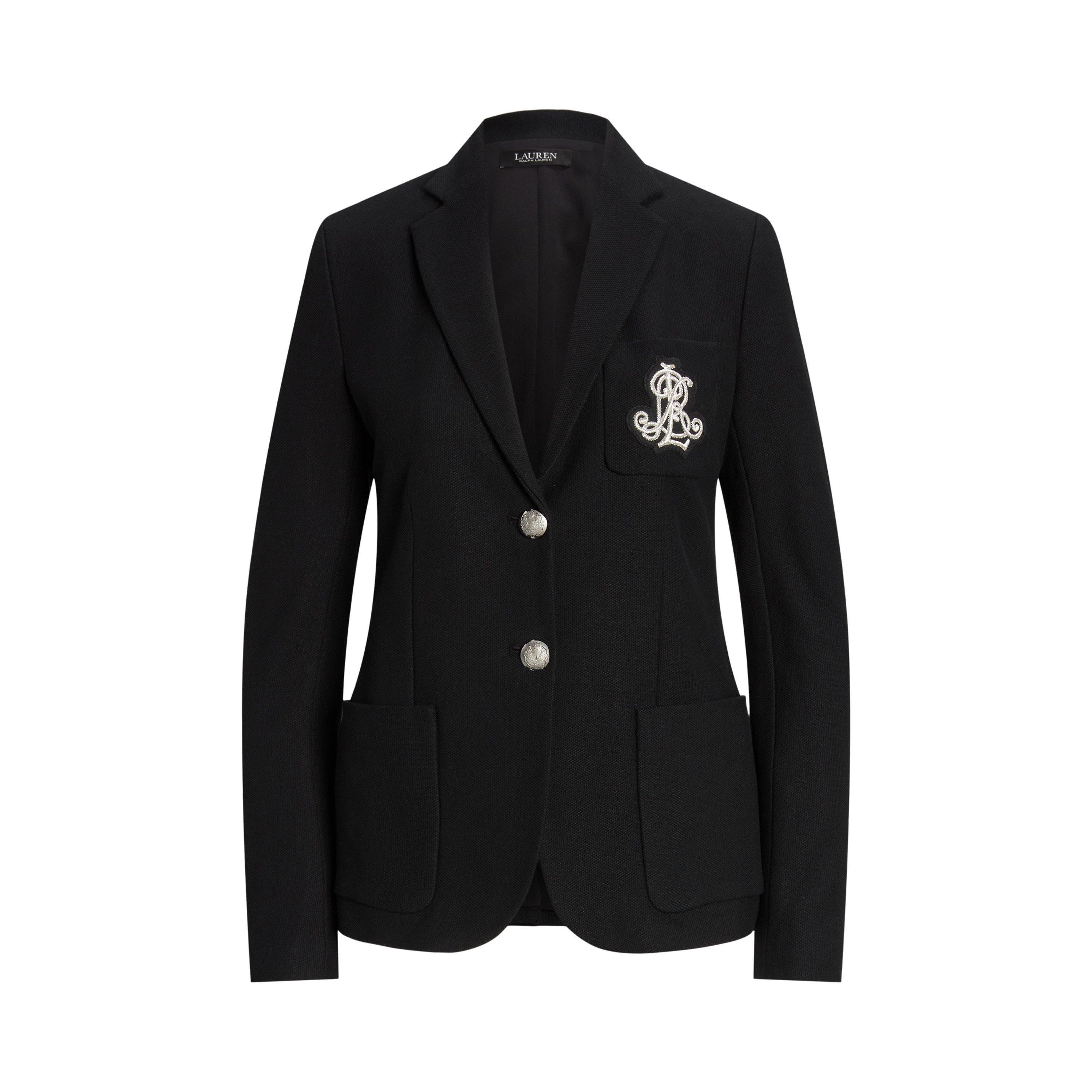 Lauren By Ralph Lauren Women's Polo Black Anfisa Cotton Long Sleeve Monogram Blazer - 14 (L)