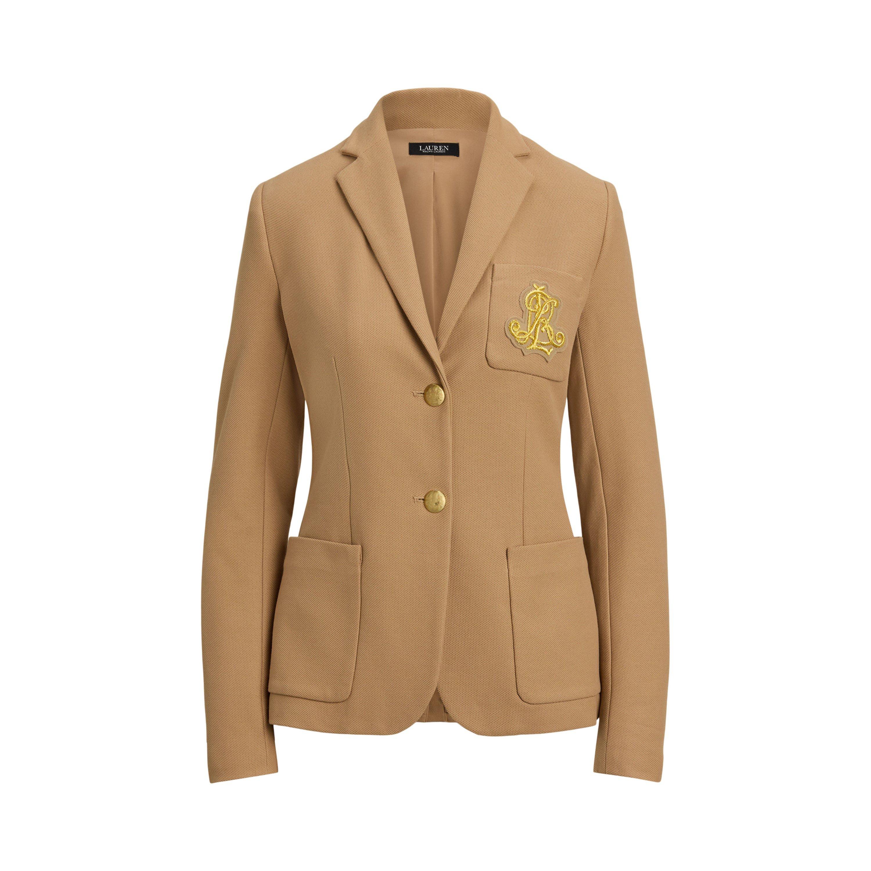 Lauren By Ralph Lauren Women's Classic Camel Anfisa Cotton Long Sleeve Monogram Blazer - 14 (L)