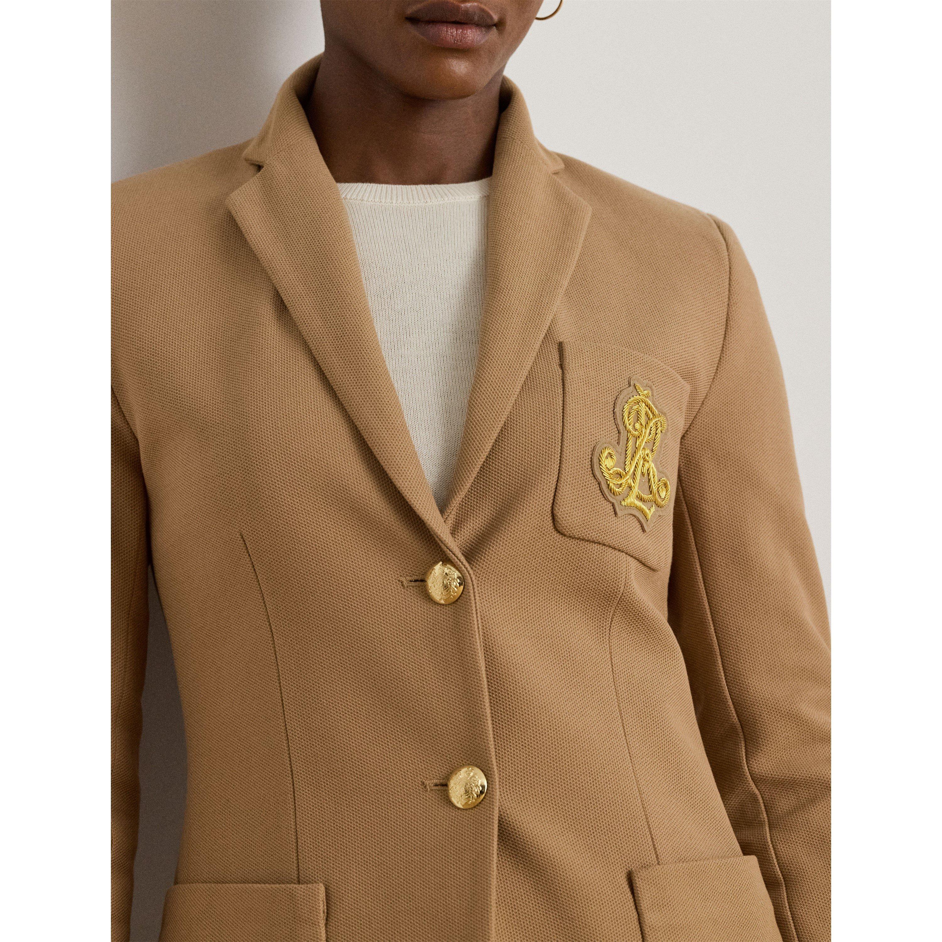 CLASSIC CAMEL - Lauren by Ralph Lauren - Women's Anfisa Cotton Long Sleeve Monogram Blazer - 4