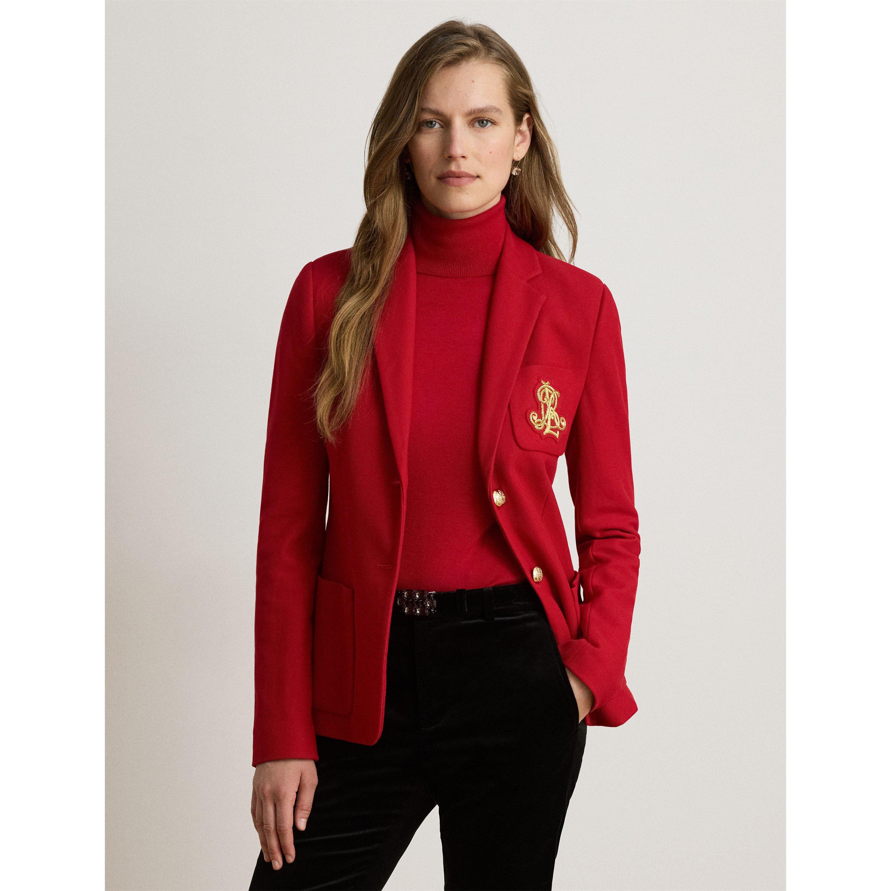 RALPH RED - Lauren by Ralph Lauren - Womens Anfisa Cotton Long Sleeve Monogram Blazer - 2