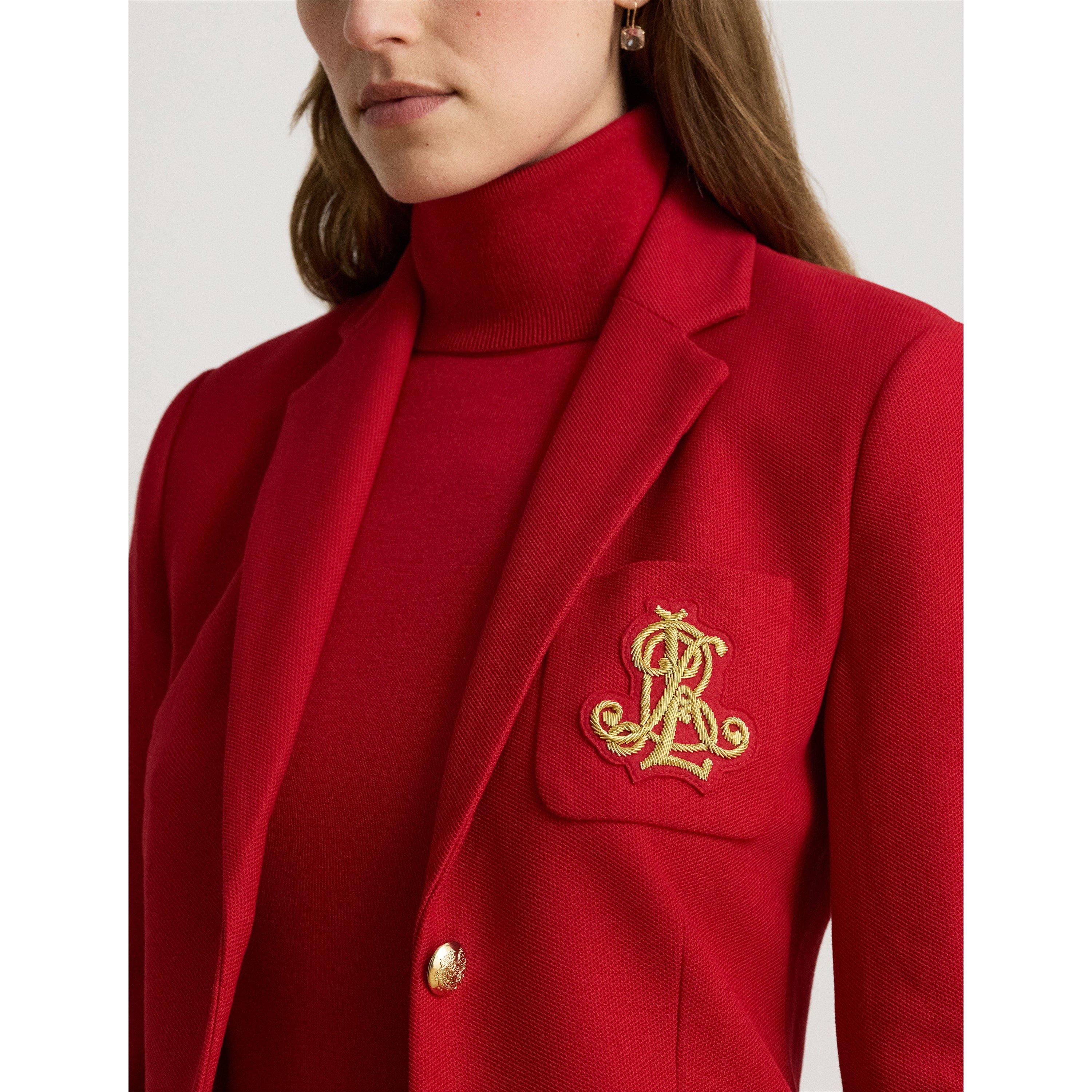 RALPH RED - Lauren by Ralph Lauren - Womens Anfisa Cotton Long Sleeve Monogram Blazer - 4
