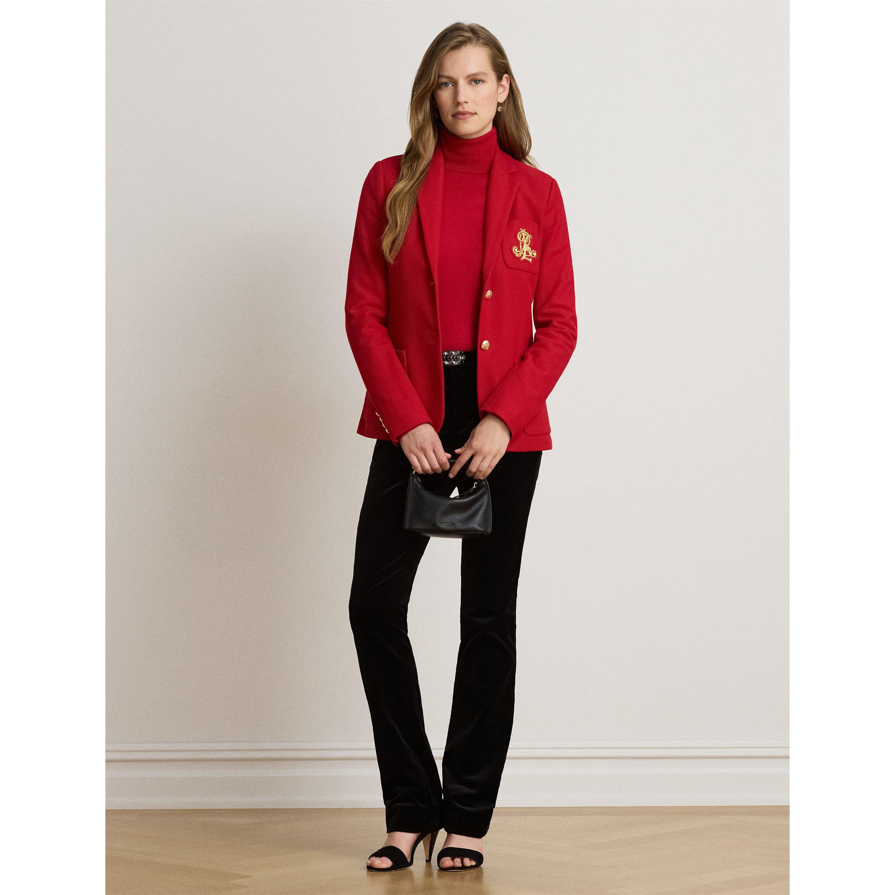 RALPH RED - Lauren by Ralph Lauren - Womens Anfisa Cotton Long Sleeve Monogram Blazer - 5