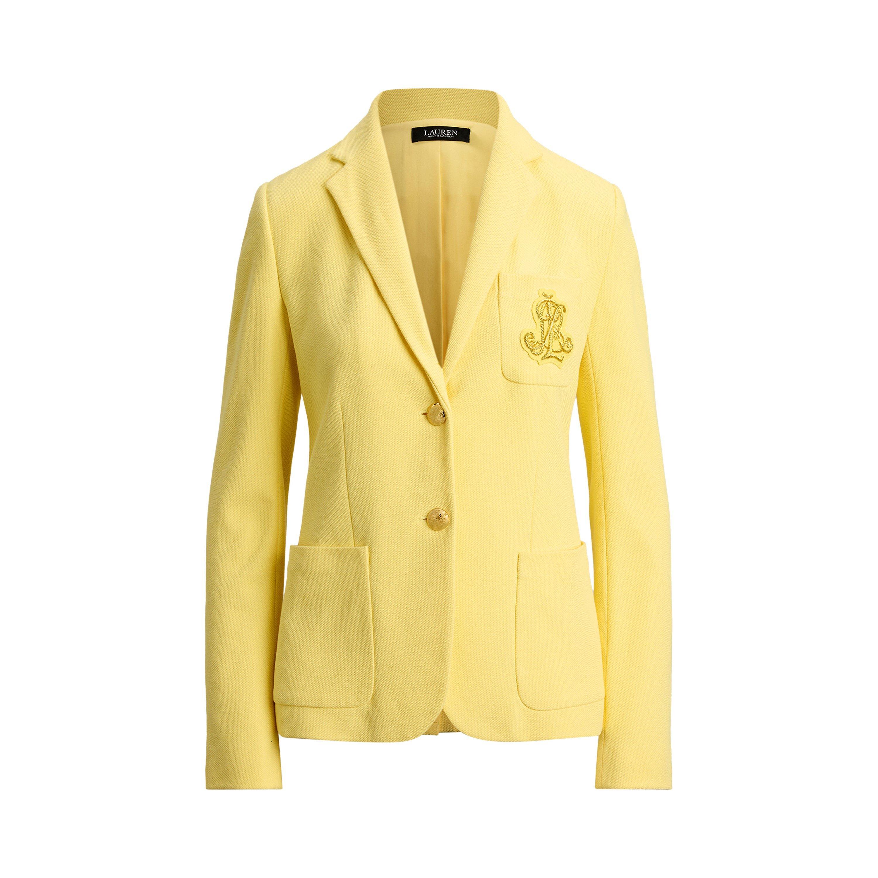 Lauren By Ralph Lauren Women's Lemon Sorbet Anfisa Cotton Long Sleeve Monogram Blazer - 14 (L)