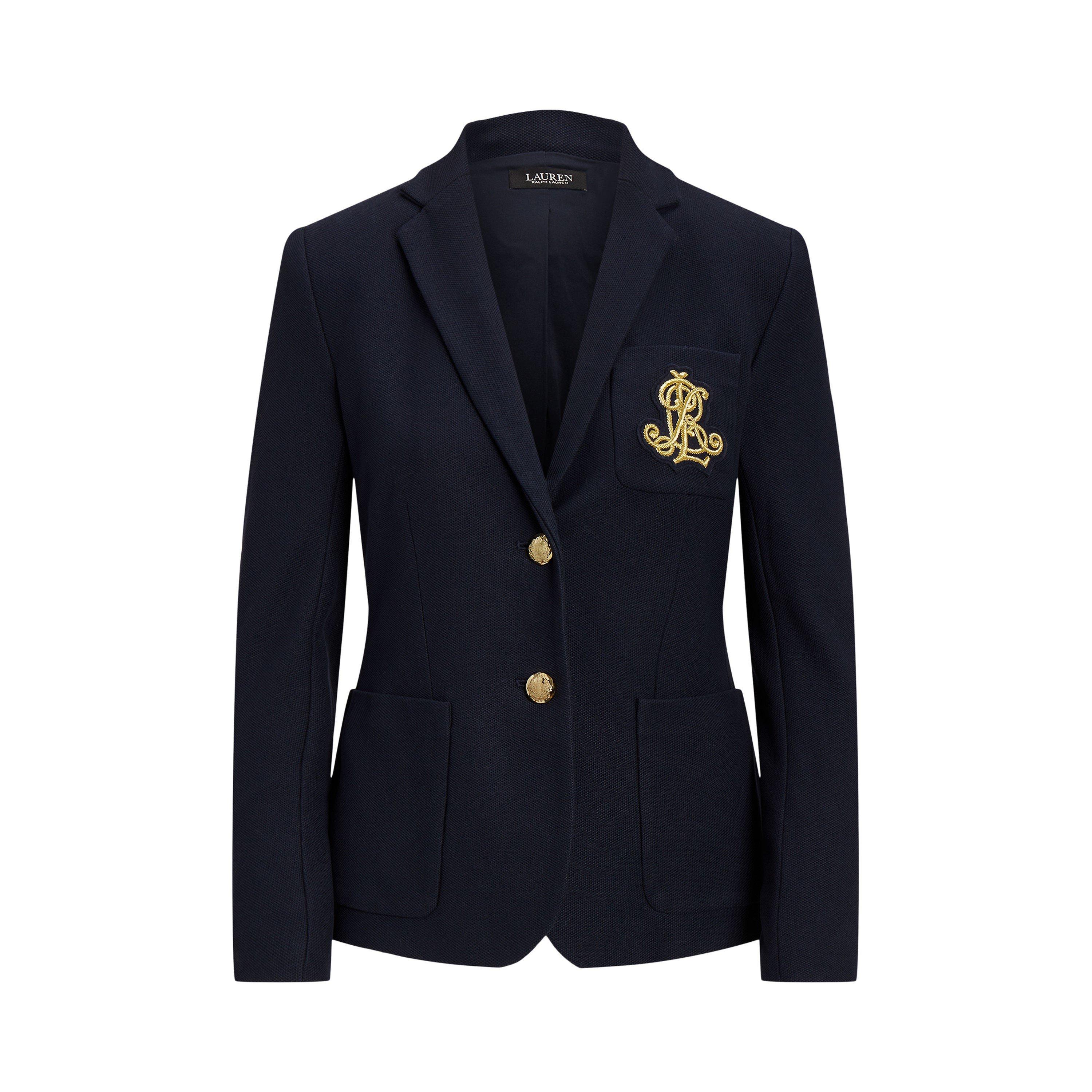 Lauren By Ralph Lauren Women's Lauren Navy Anfisa Cotton Long Sleeve Monogram Blazer - 14 (L)