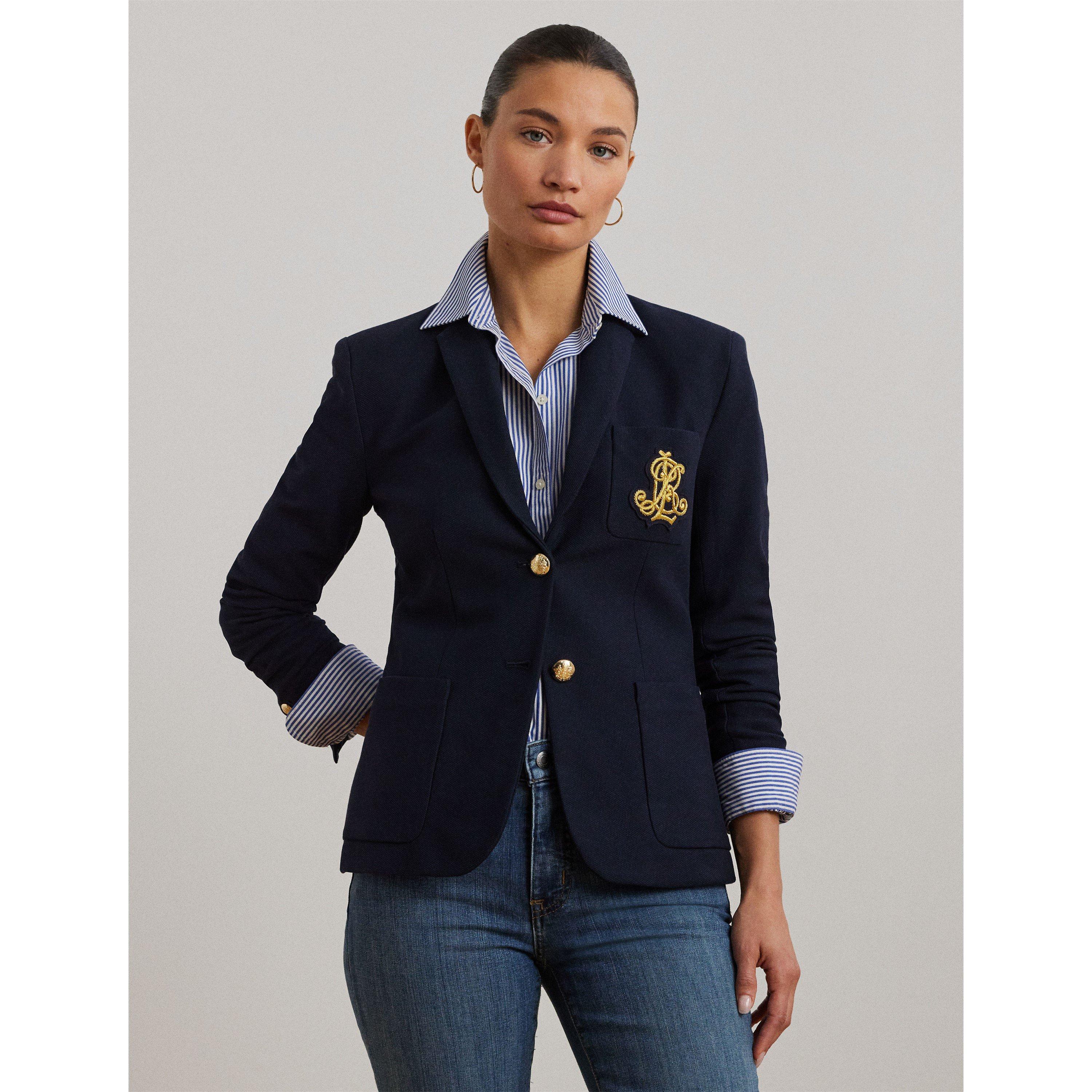 Lauren Navy - Lauren by Ralph Lauren - Women's Anfisa Cotton Long Sleeve Monogram Blazer - 3