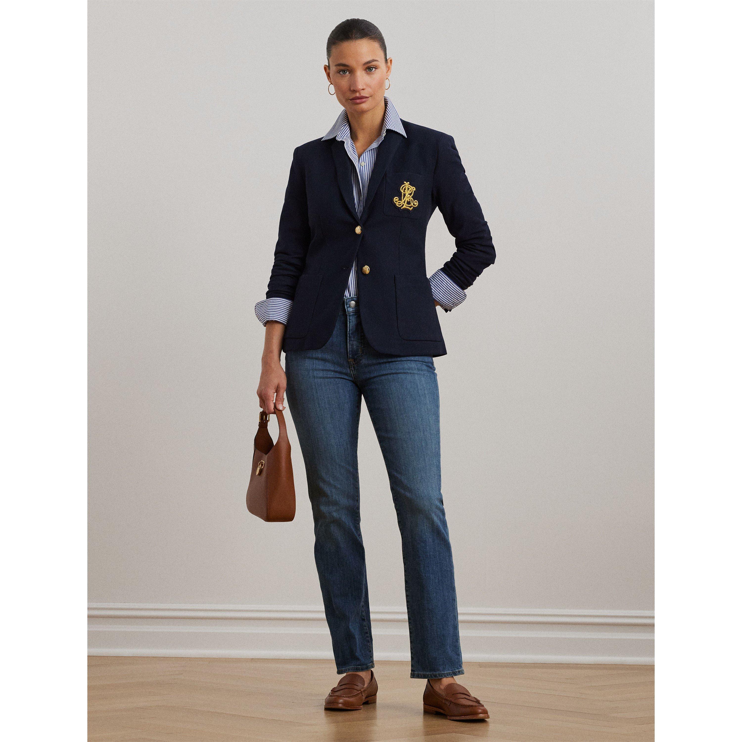Lauren Navy - Lauren by Ralph Lauren - Women's Anfisa Cotton Long Sleeve Monogram Blazer - 6