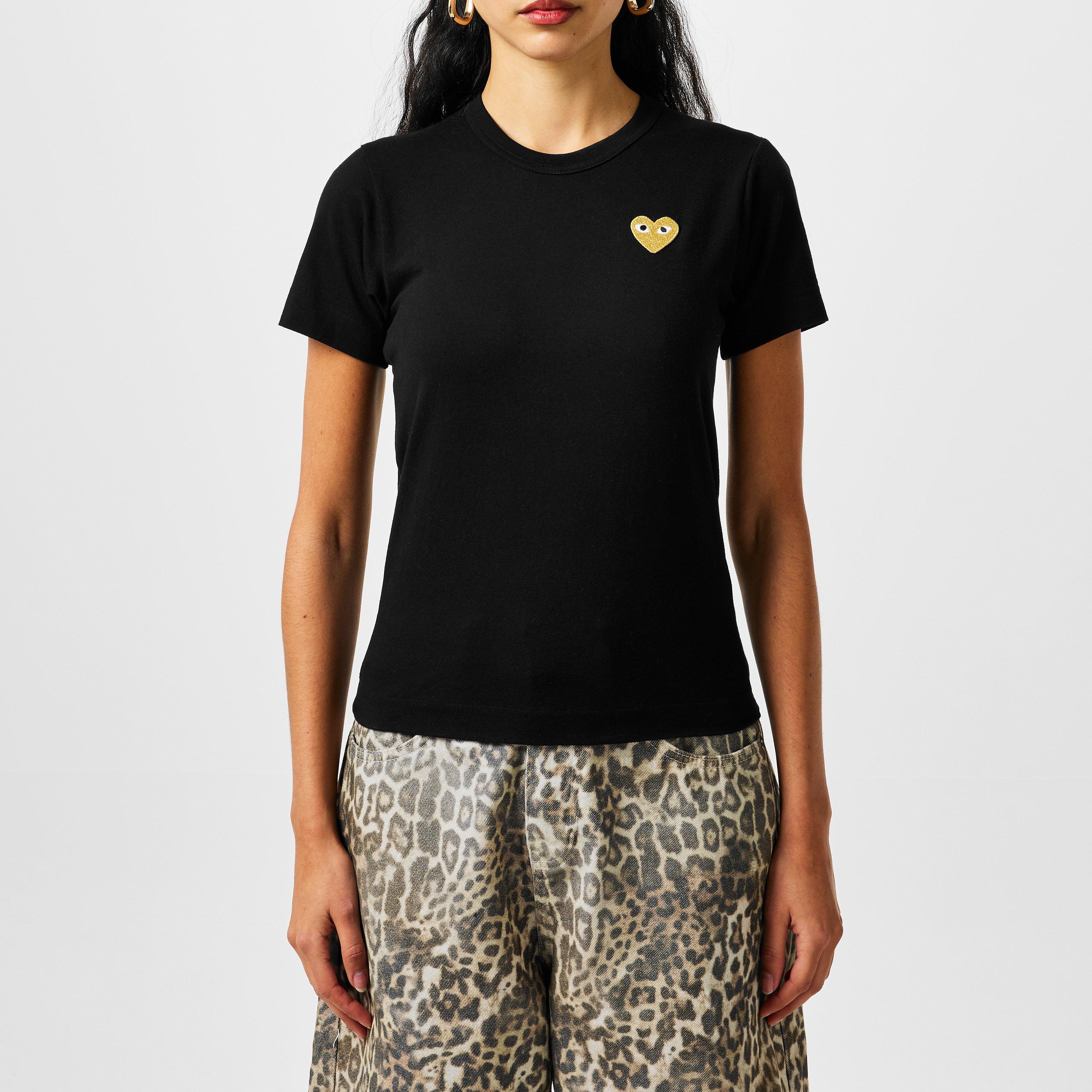 Black/Gold 1 - Comme des Garcons PLAY - Gold Heart T-Shirt - 1