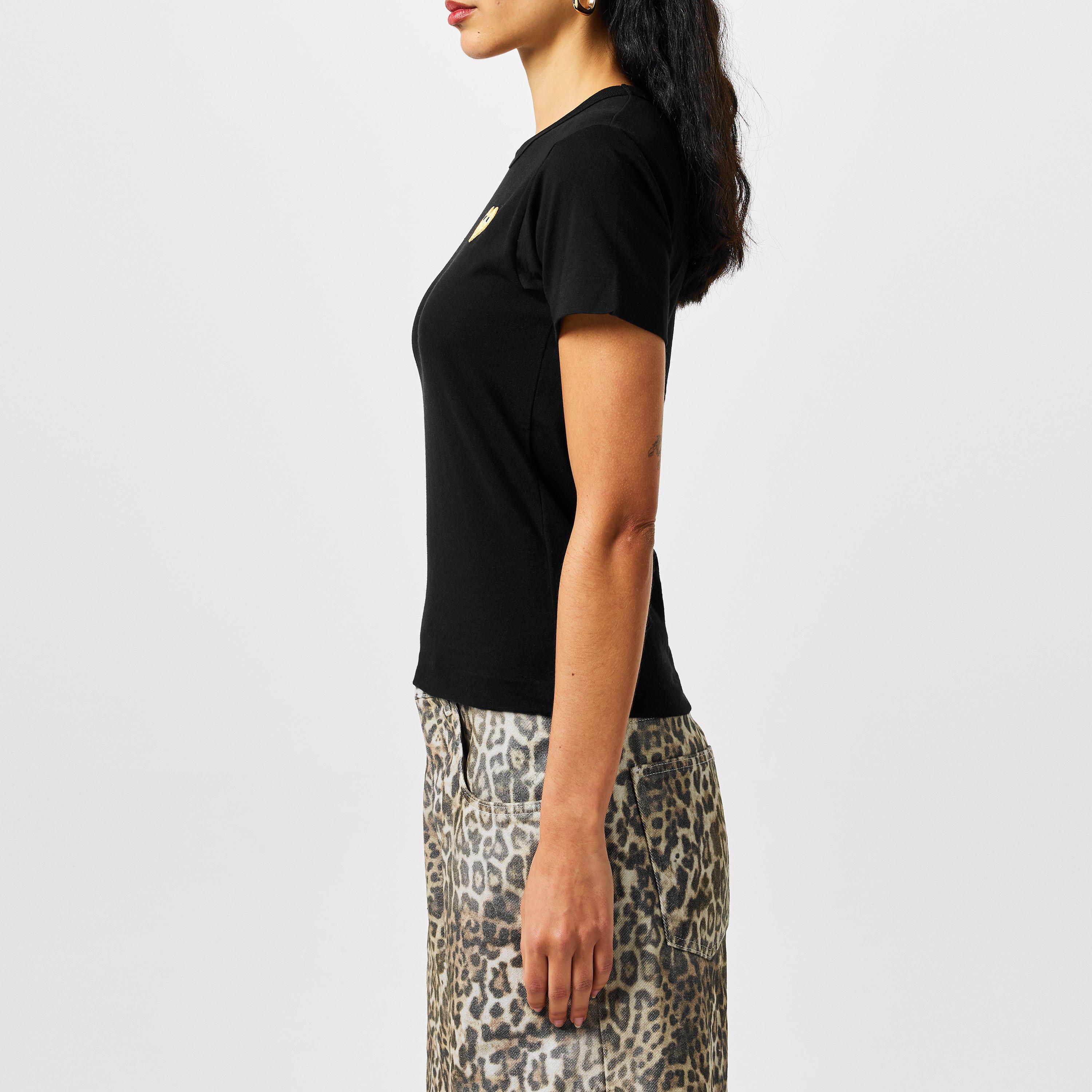 Black/Gold 1 - Comme des Garcons PLAY - Gold Heart T-Shirt - 2