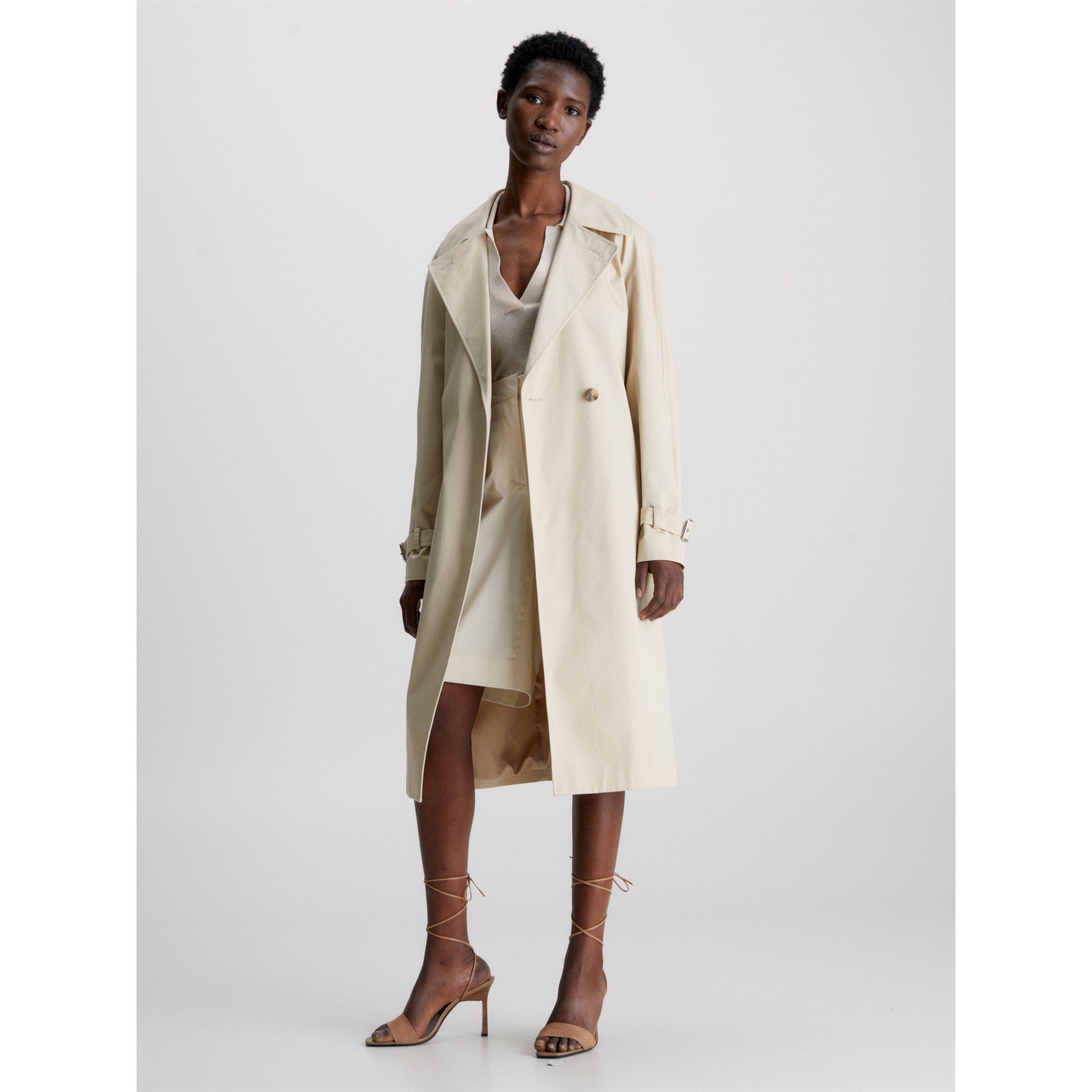 White Clay - Calvin Klein - Women's Essential  Lifestyle Cotton Long Sleeve Trench Coat - 3