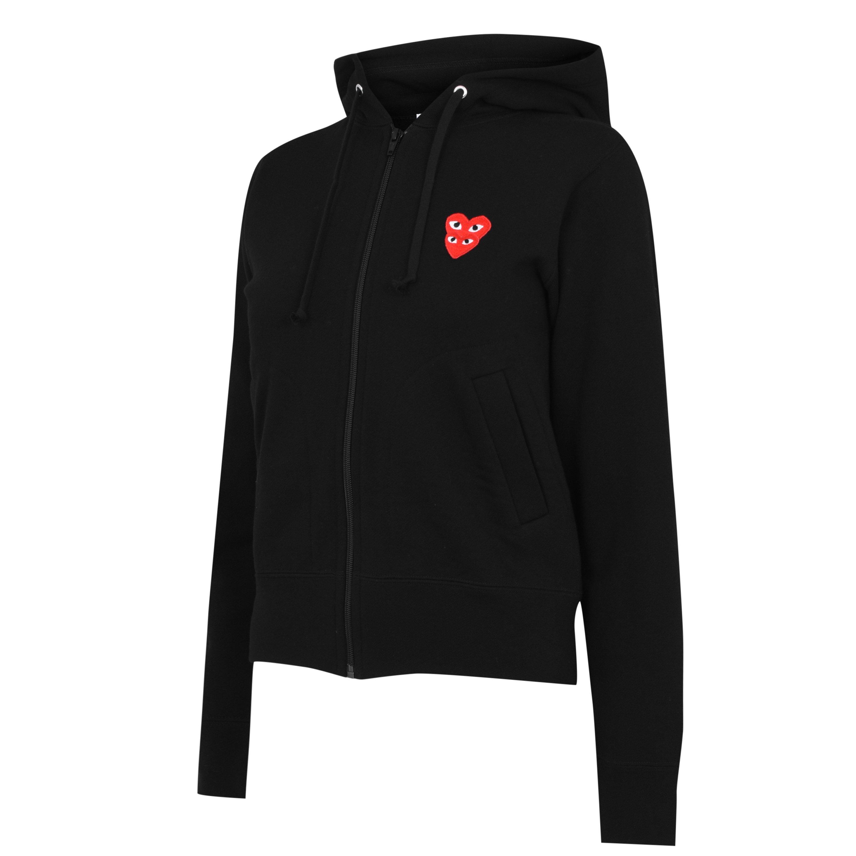 【PLAY COMME des GARCONS】BLK Heart hoodie Play Comme des Garçons: Hooded Sweatshirt with Double Red