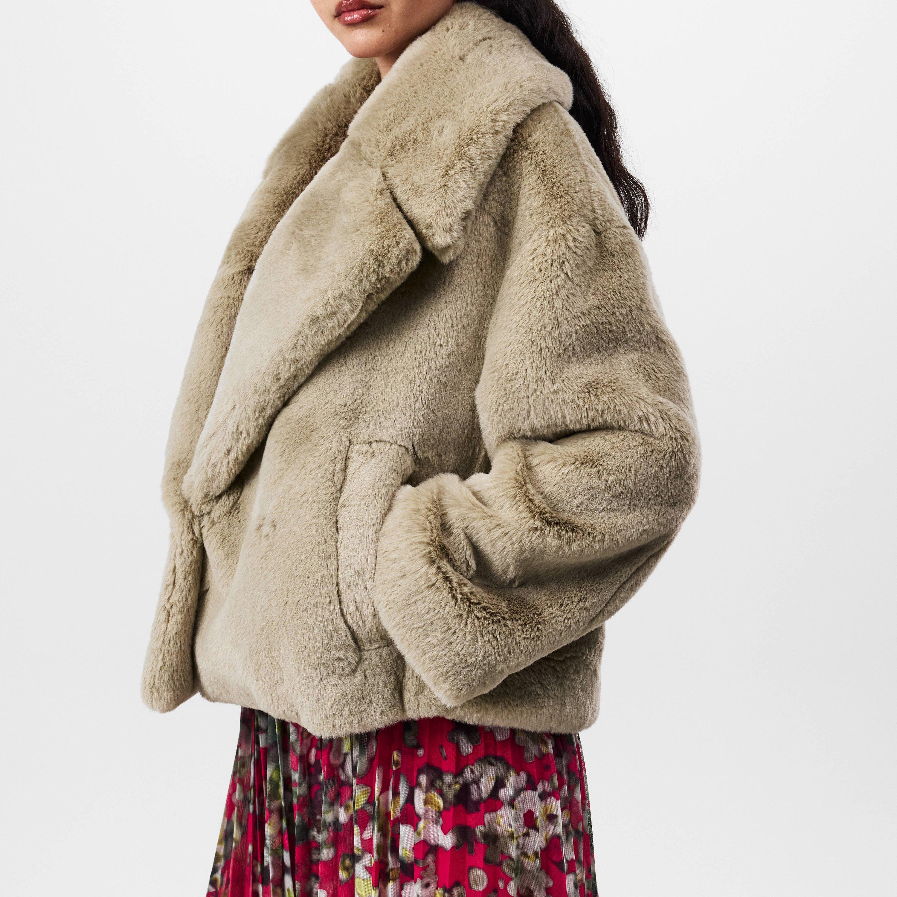 Open Beige - Boss - Women's Curmeta  Black Cropped Teddy Long Sleeve Faux Fur Coat - 2