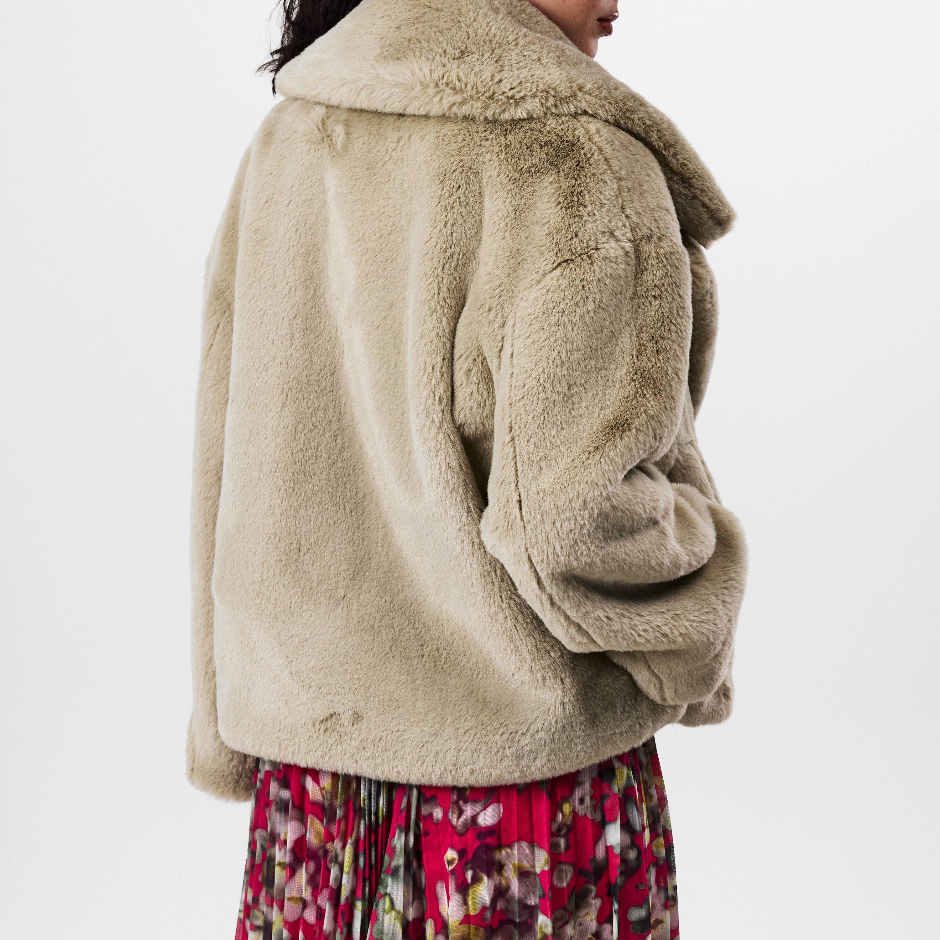 Open Beige - Boss - Women's Curmeta  Black Cropped Teddy Long Sleeve Faux Fur Coat - 3