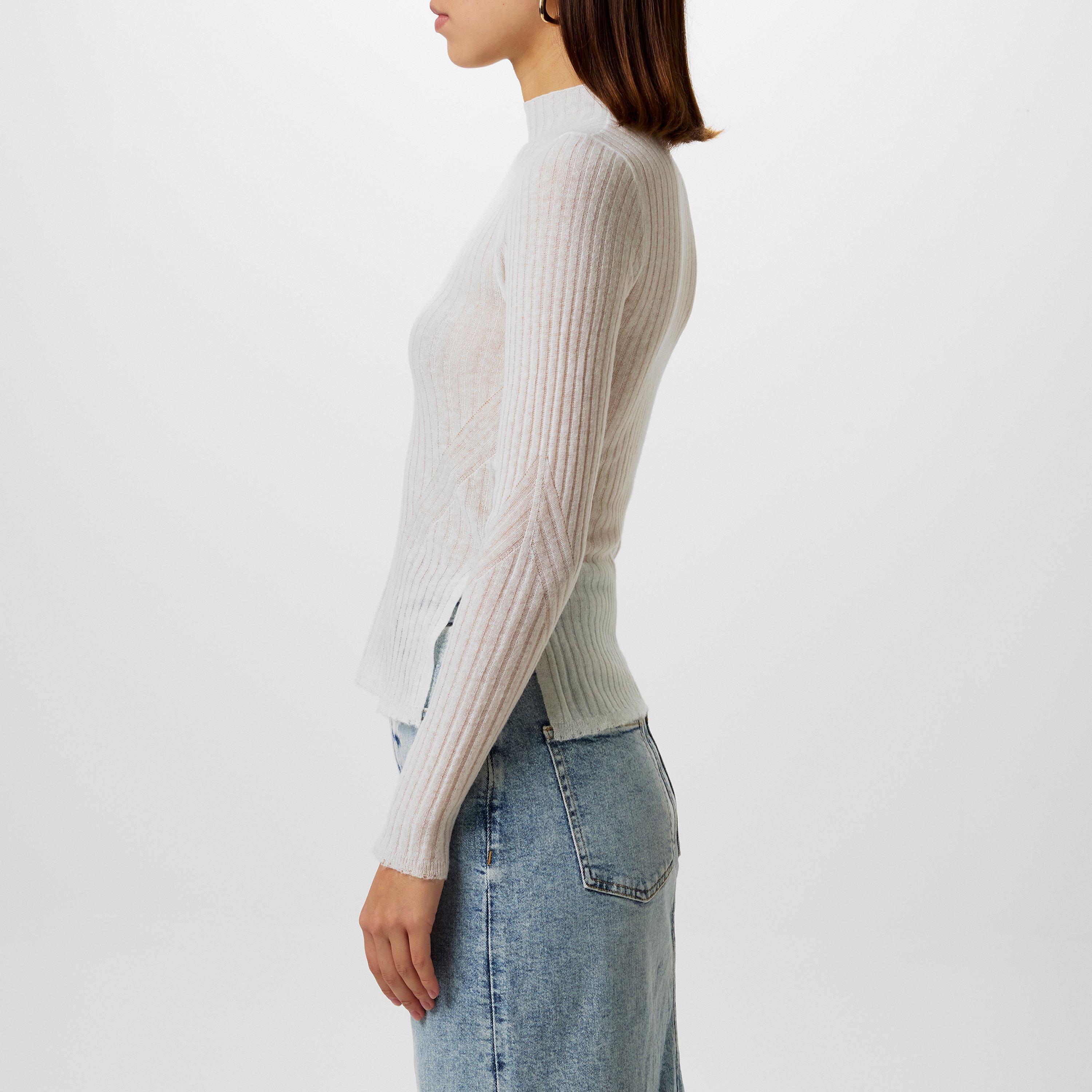 Open White - Boss - Women's C Fennon Knit Top, Semi-Sheer Layering Knitted Top - 2