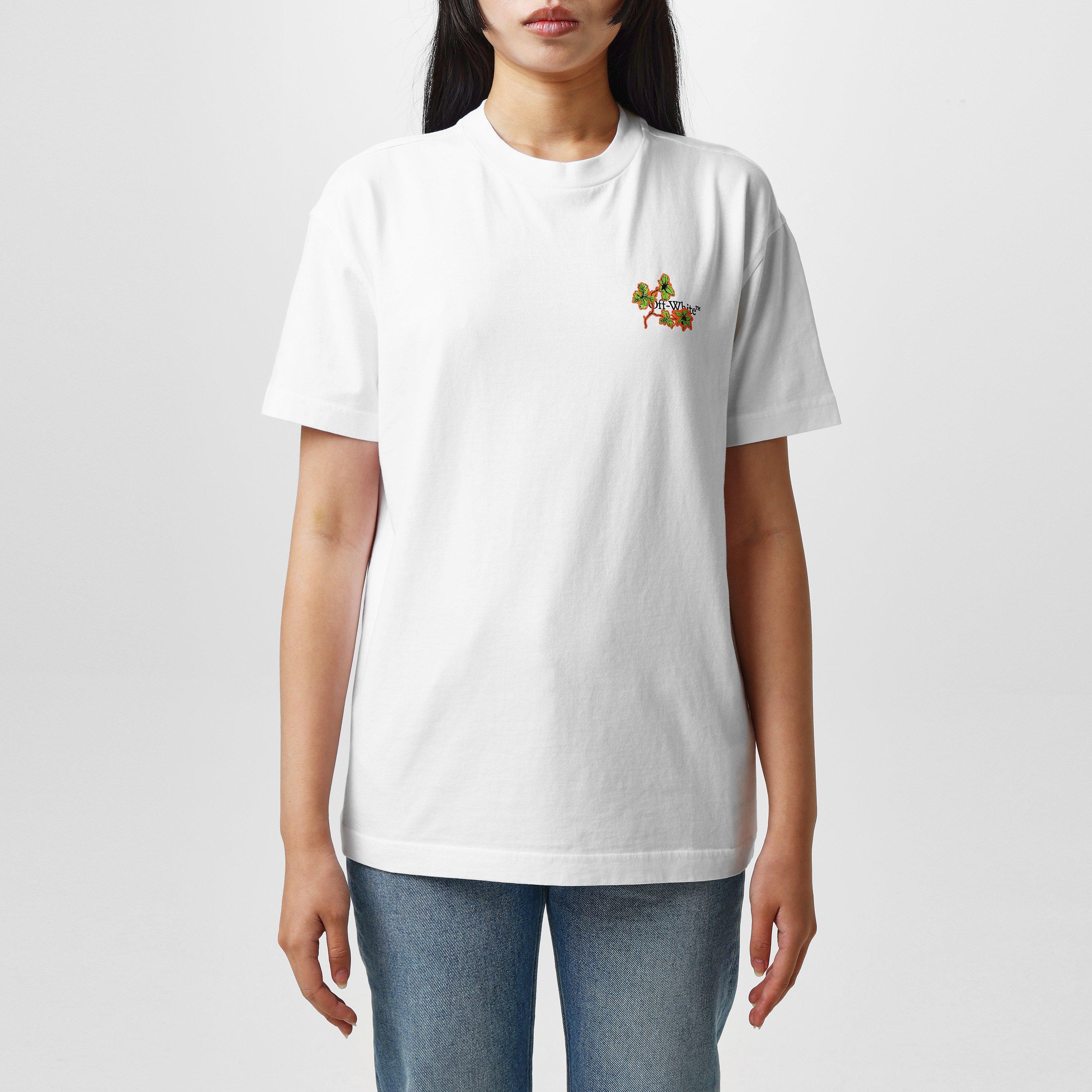 White - Off White - Women's  Floral T-Shirt with Monogram - 1