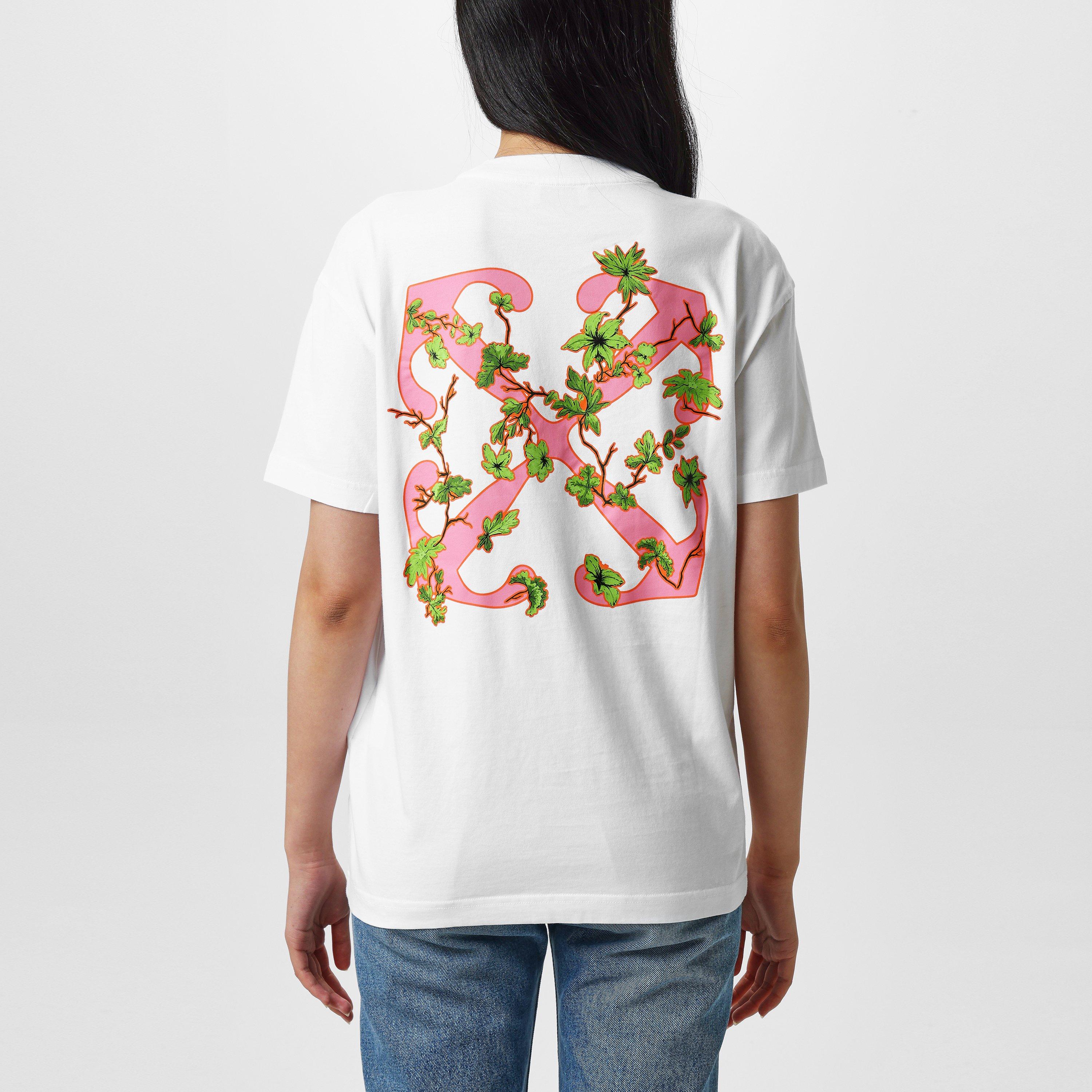 White - Off White - Women's  Floral T-Shirt with Monogram - 3