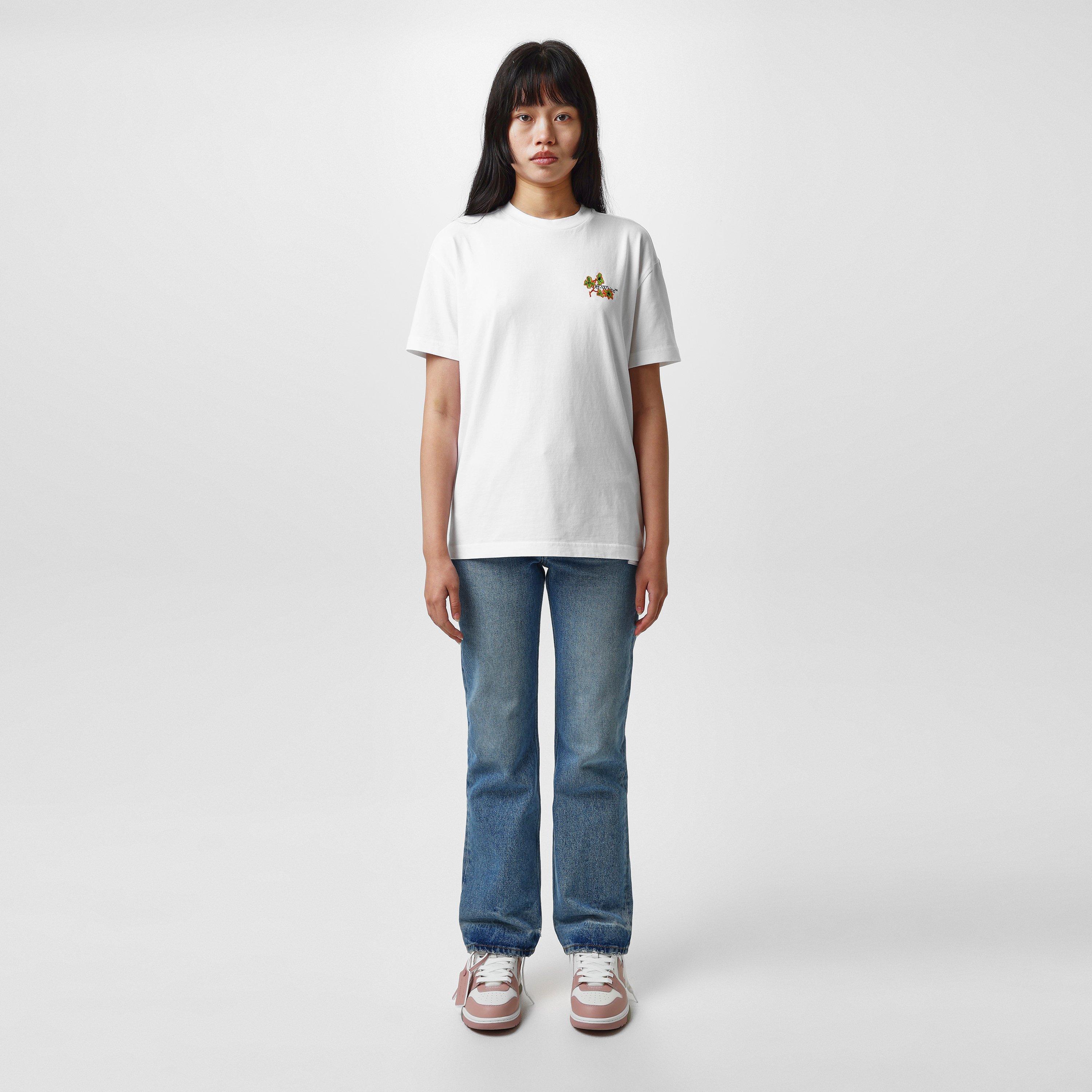 White - Off White - Women's  Floral T-Shirt with Monogram - 4