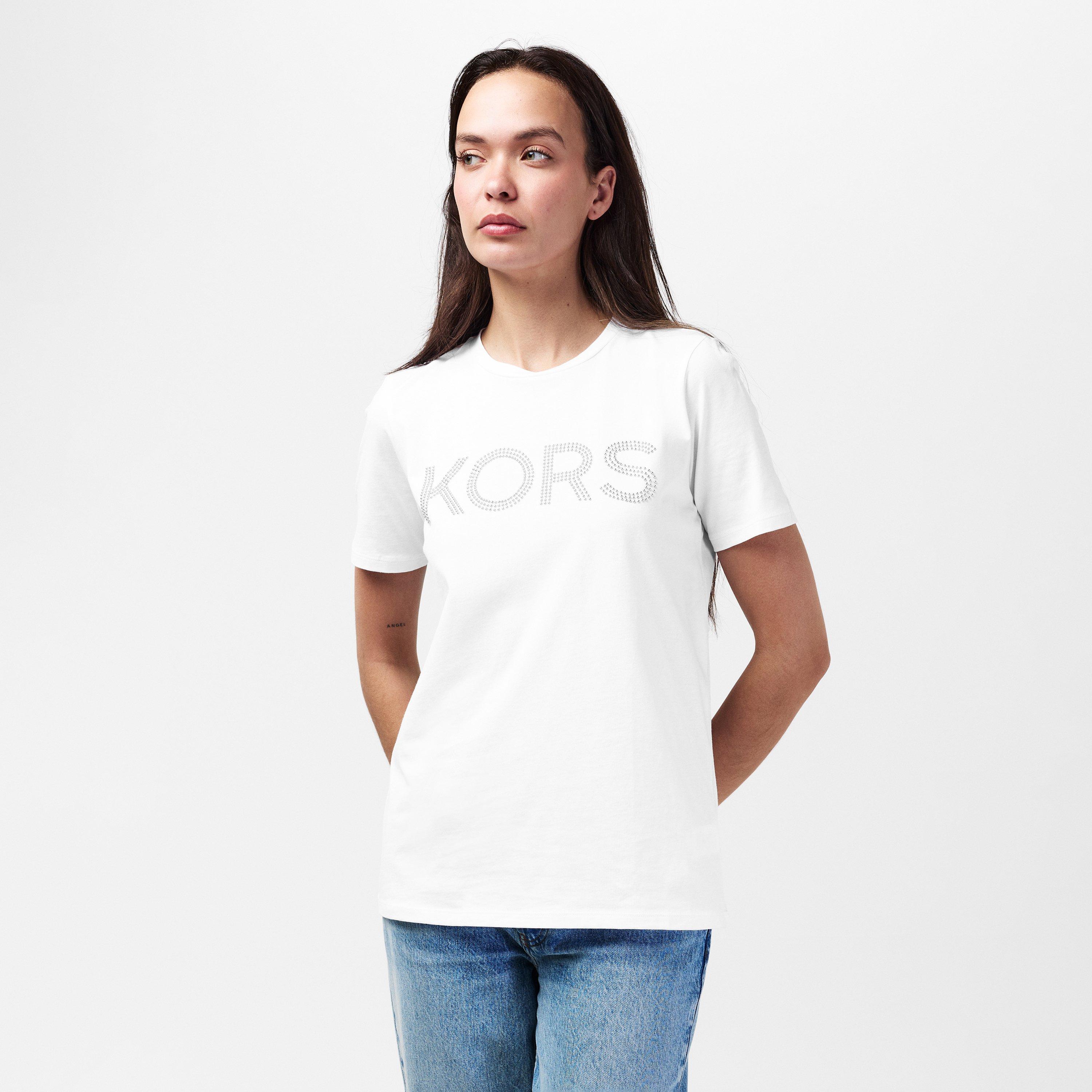 White - MICHAEL Michael Kors - Stud Crew Neck T Shirt - 3