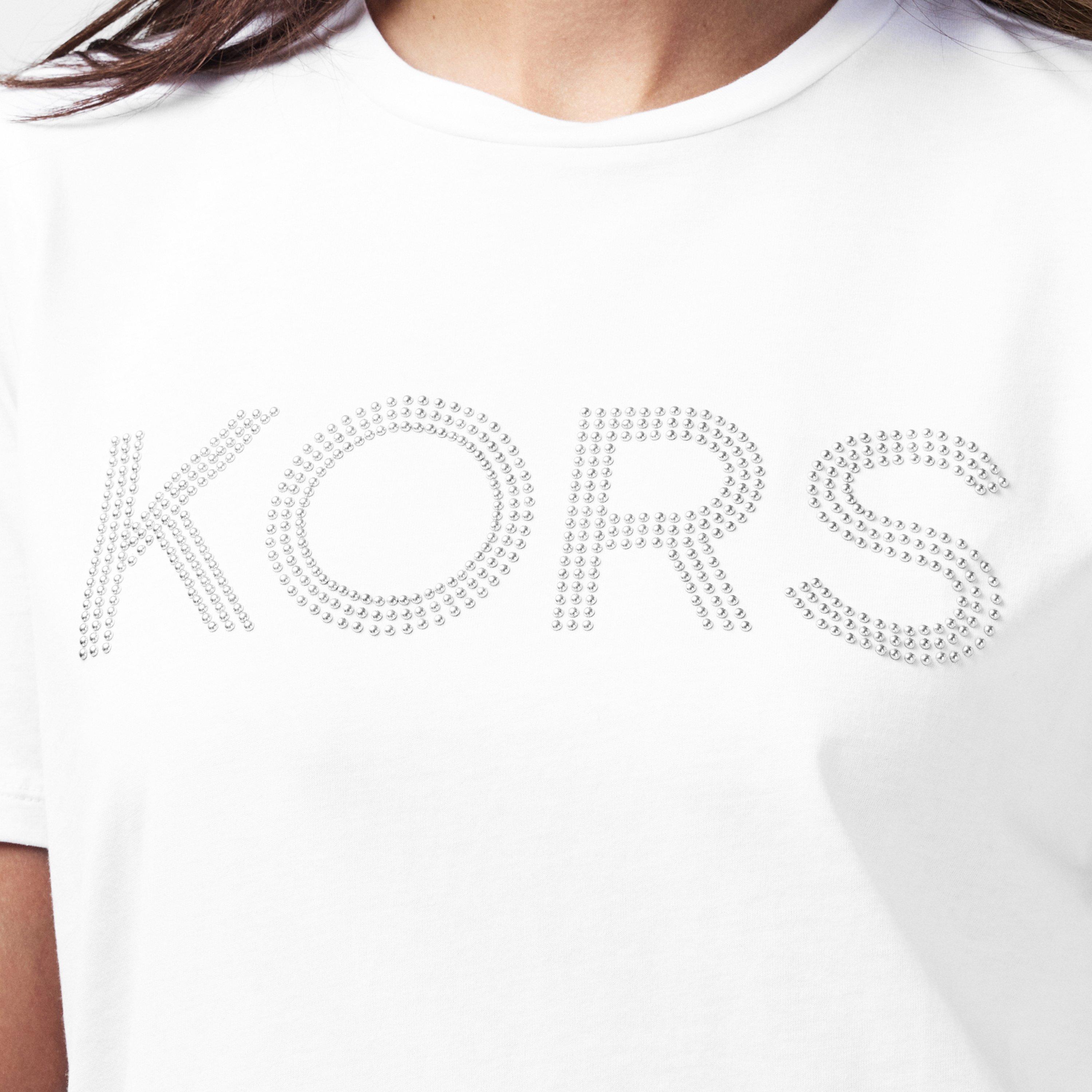 White - MICHAEL Michael Kors - Stud Crew Neck T Shirt - 5