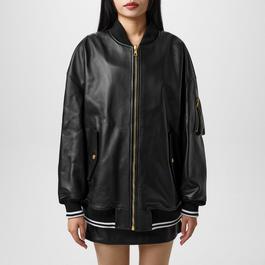 Palm Angels College Leather Bomber Jacket