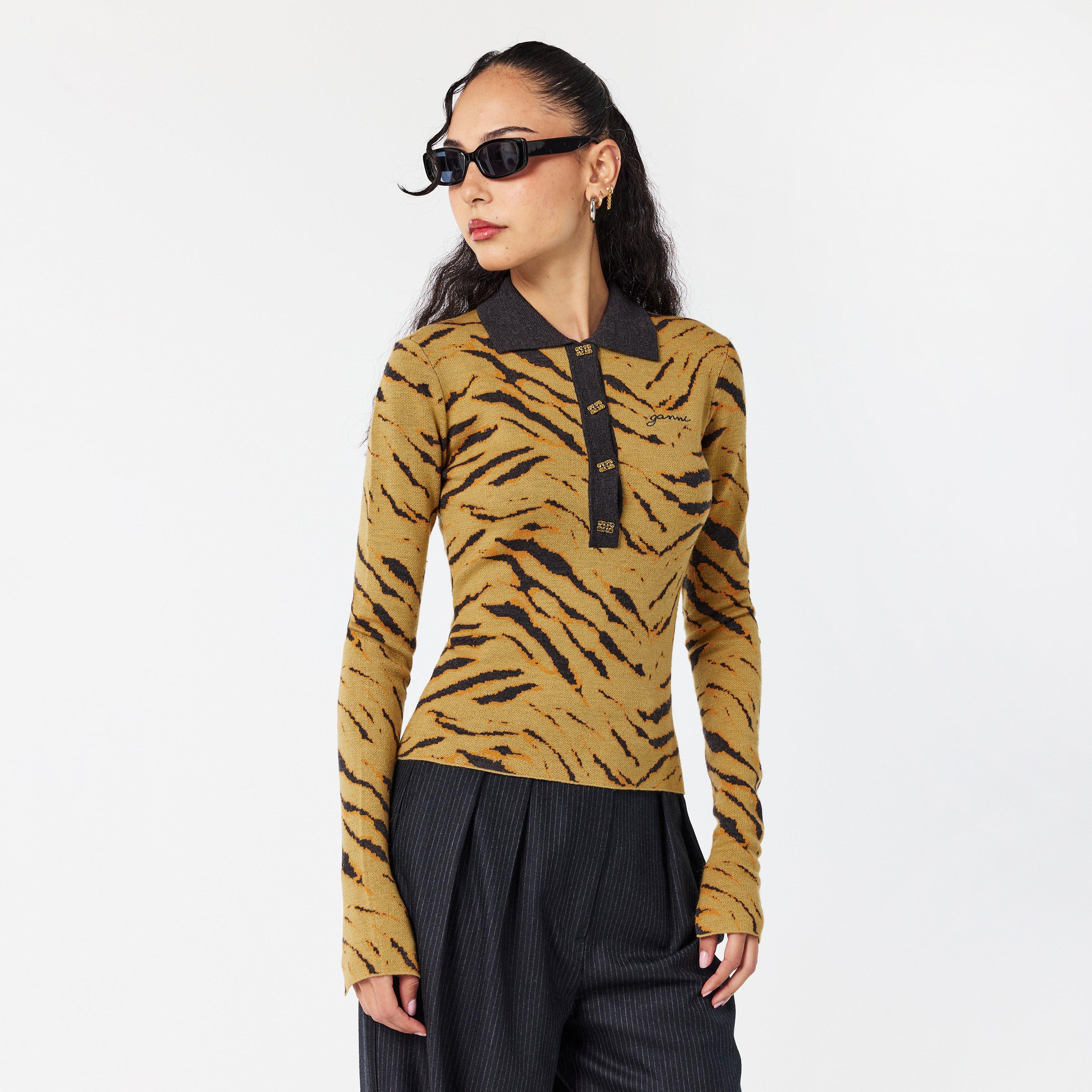 Khaki Zebra - Ganni - Polo Leopard Top - 3