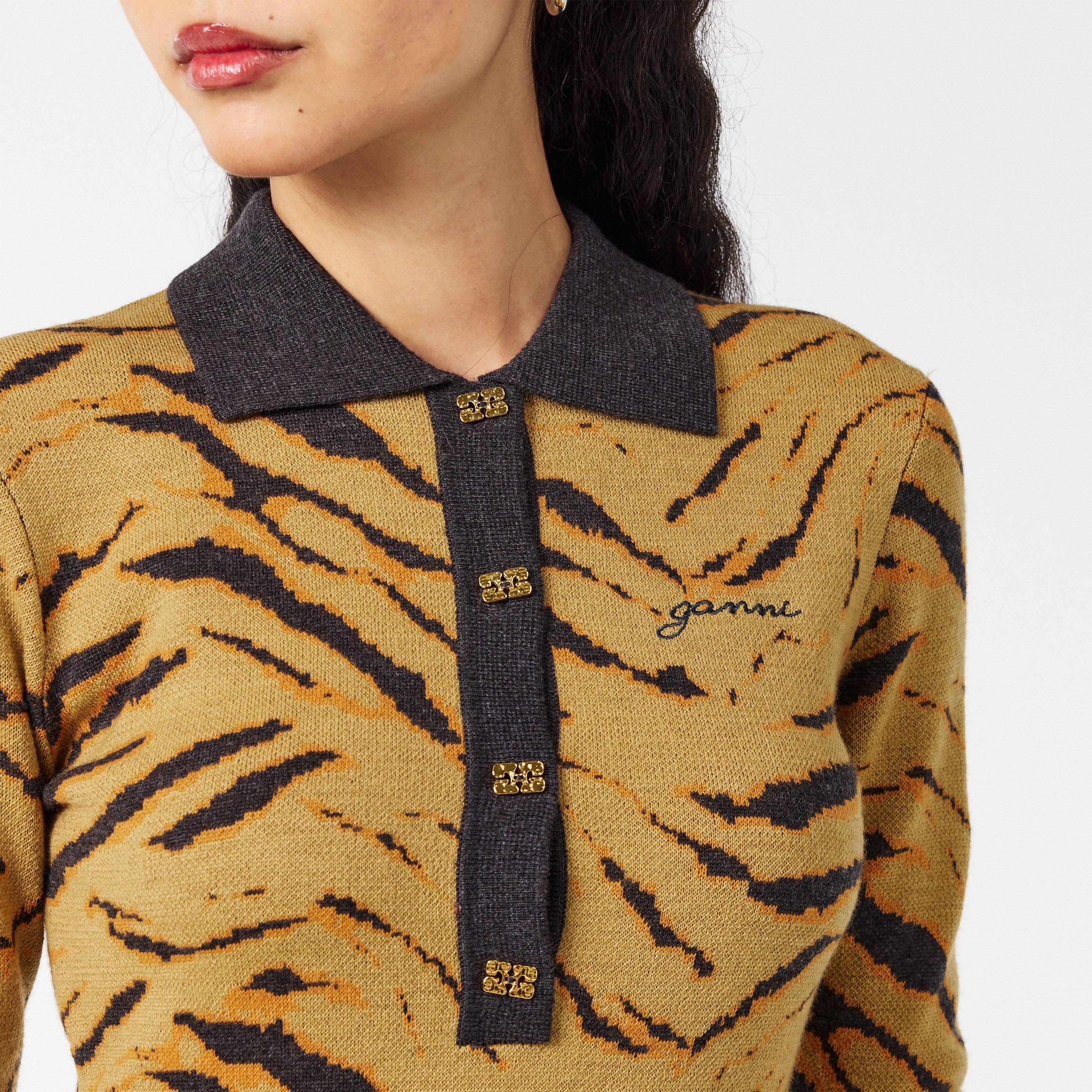 Khaki Zebra - Ganni - Polo Leopard Top - 5