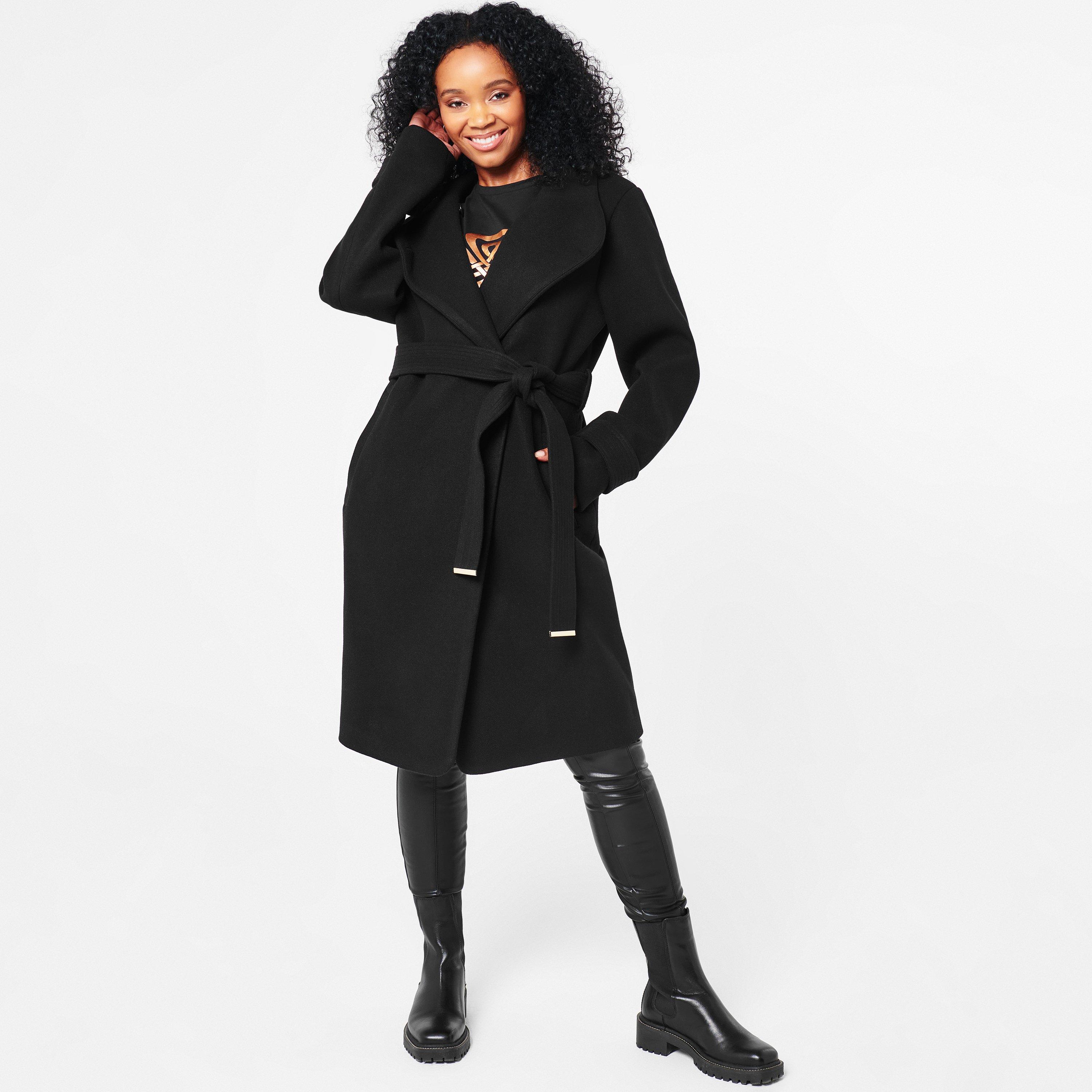 Negro - Biba - Women's Billie Belted Long Sleeve Mid-Length Overcoat - 4