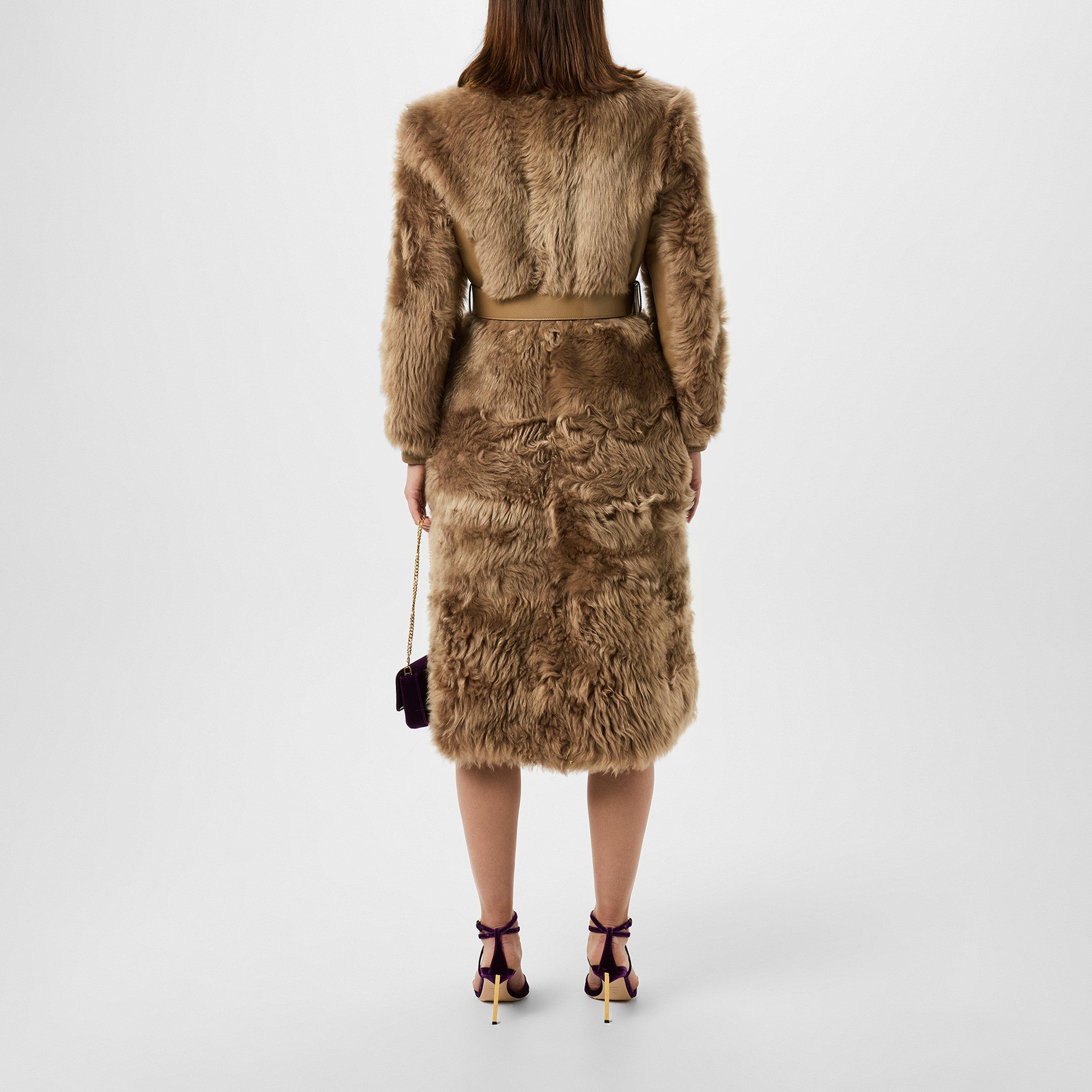 Honey - Tom Ford - Women's Belted Lambskin Lamb Fur Long Sleeve Shearling Jacket - 3