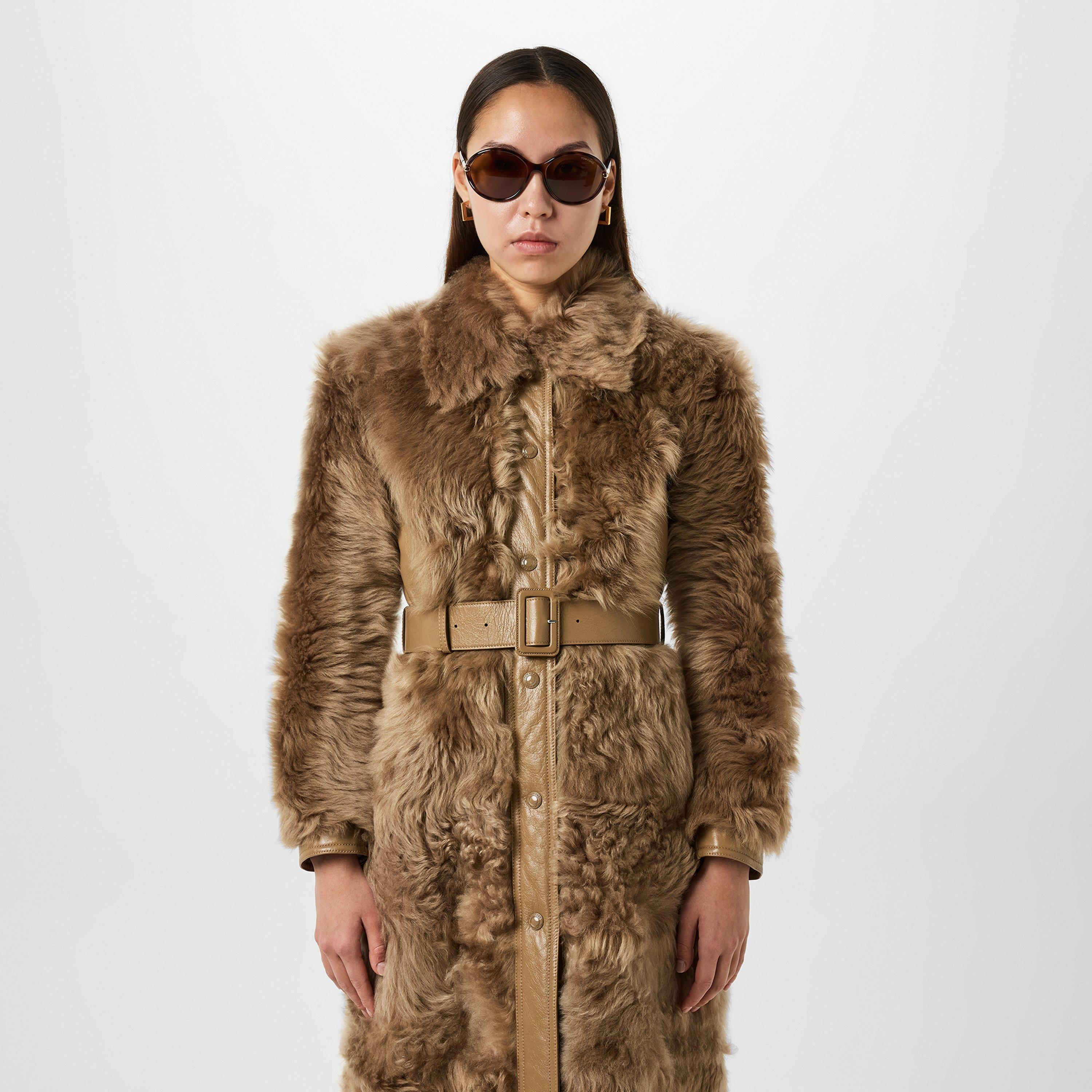 Honey - Tom Ford - Women's Belted Lambskin Lamb Fur Long Sleeve Shearling Jacket - 4