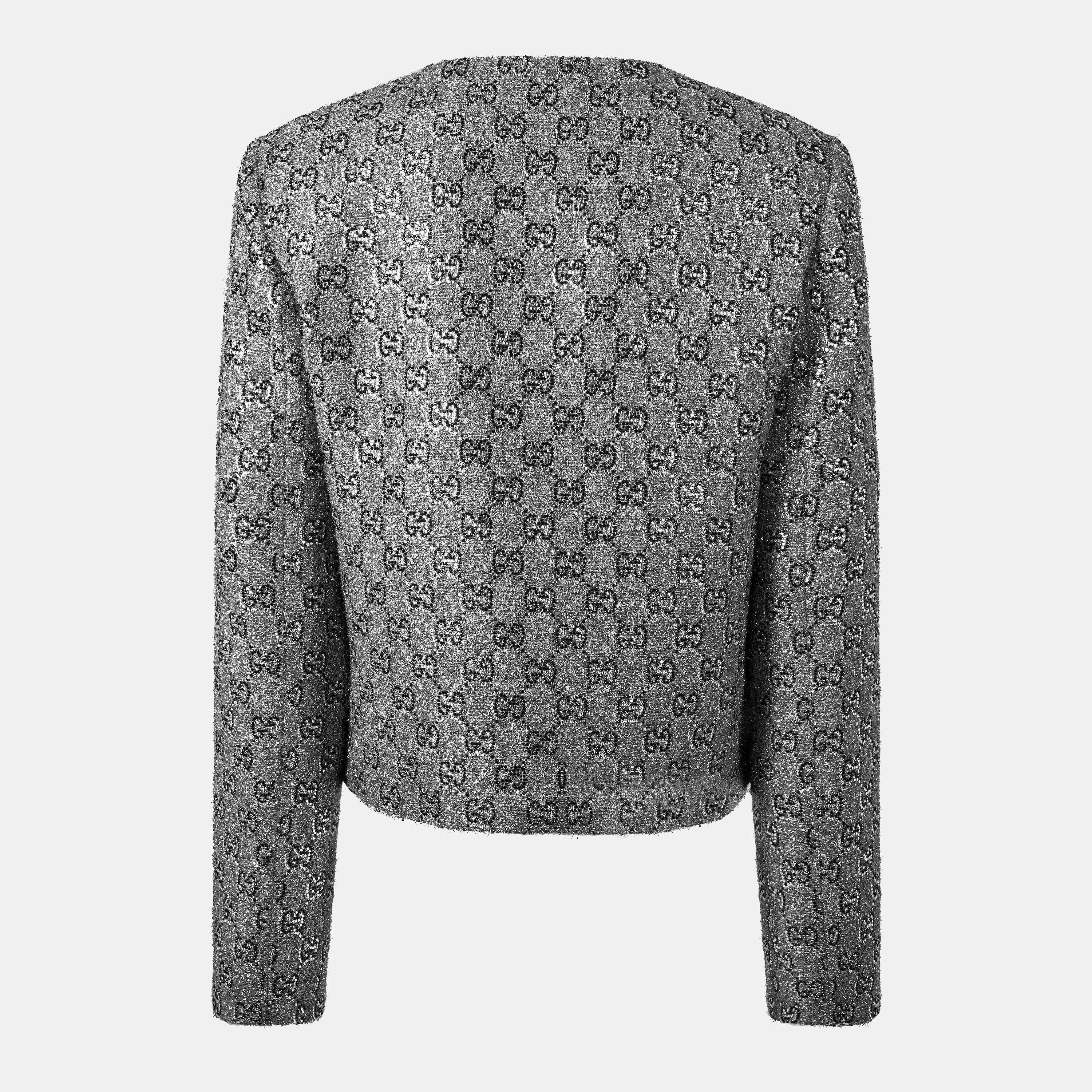 Antracite/Grey - Gucci - Women's  Embroidered Wool Long Sleeve Collarless Overcoat - 2