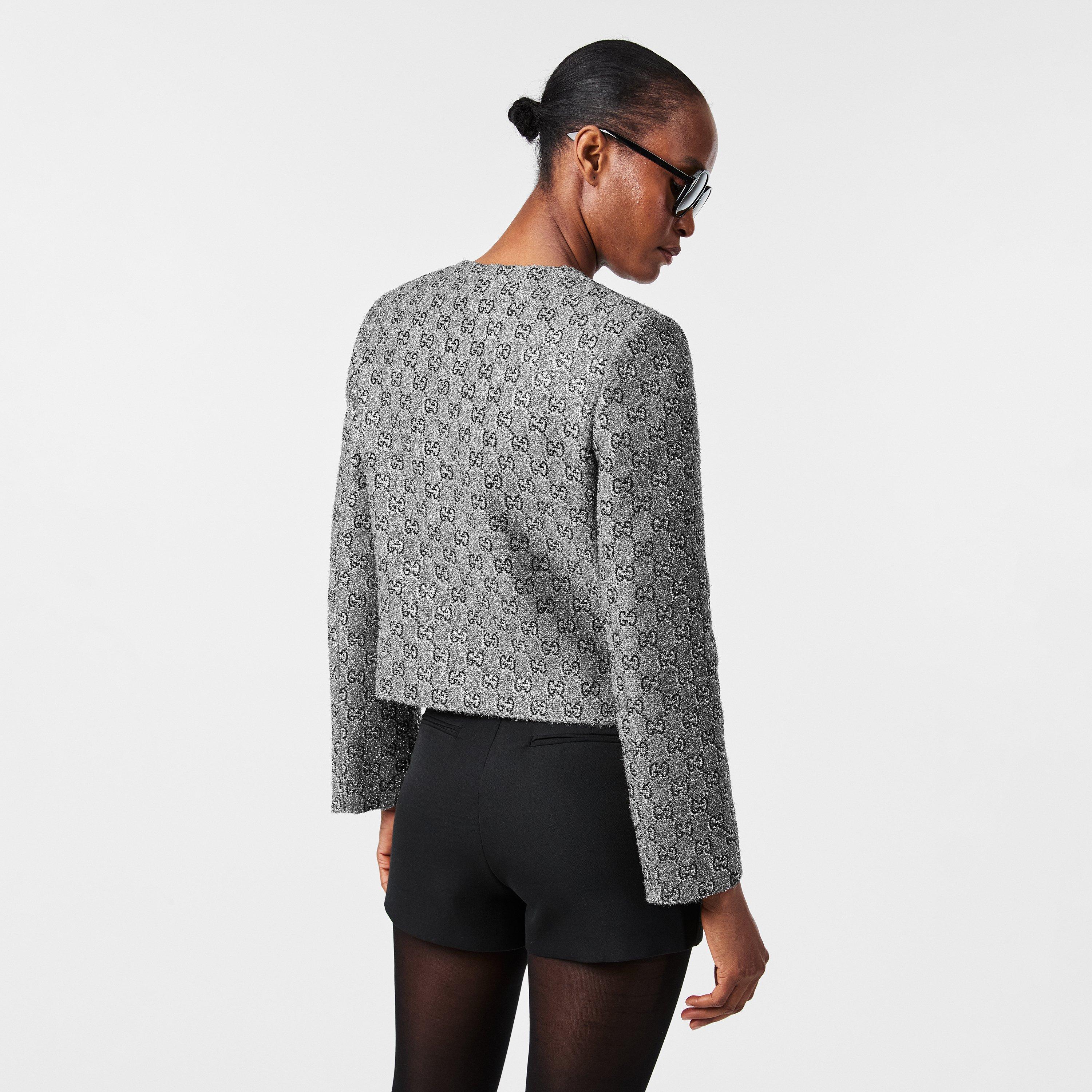 Antracite/Grey - Gucci - Women's  Embroidered Wool Long Sleeve Collarless Overcoat - 4