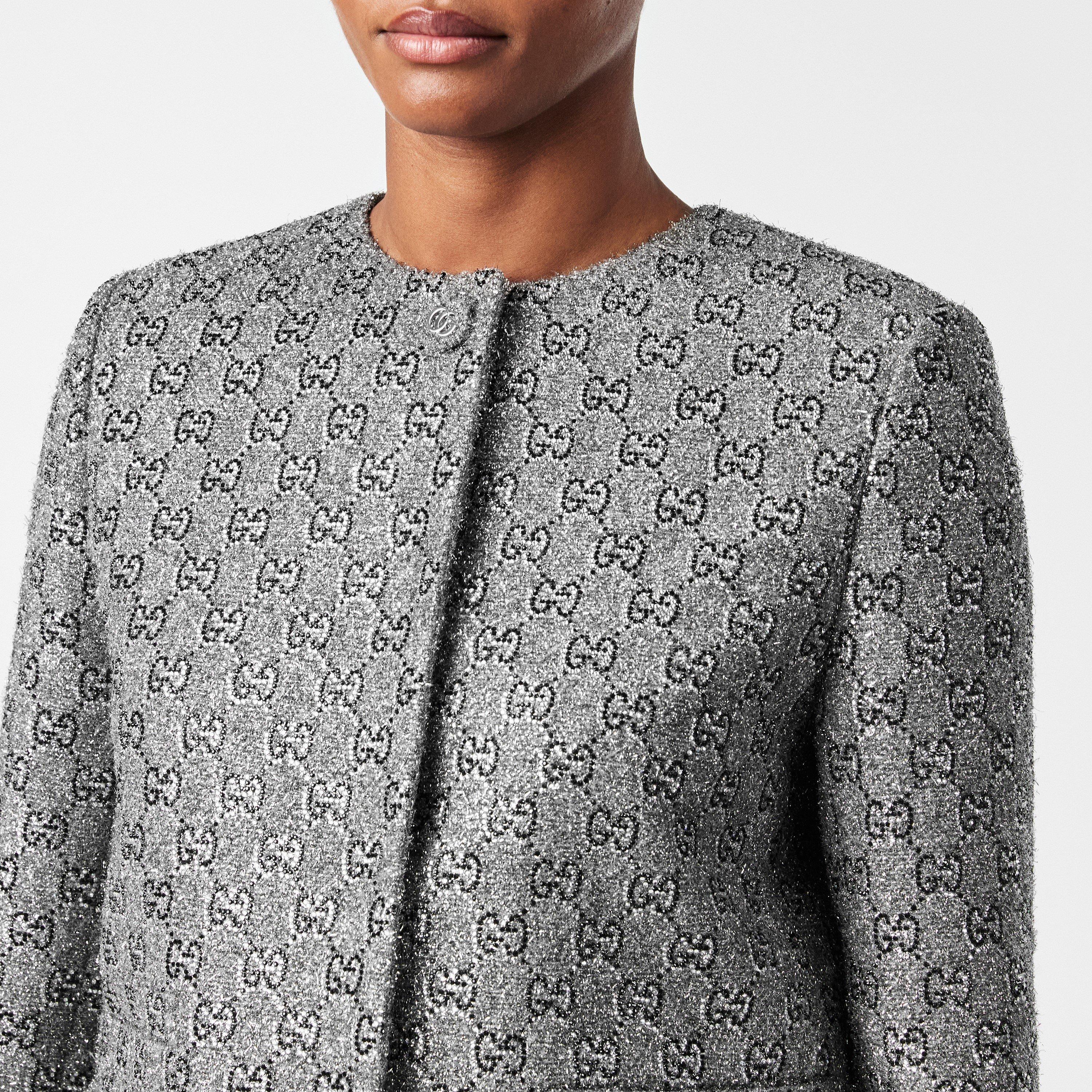 Antracite/Grey - Gucci - Women's  Embroidered Wool Long Sleeve Collarless Overcoat - 5