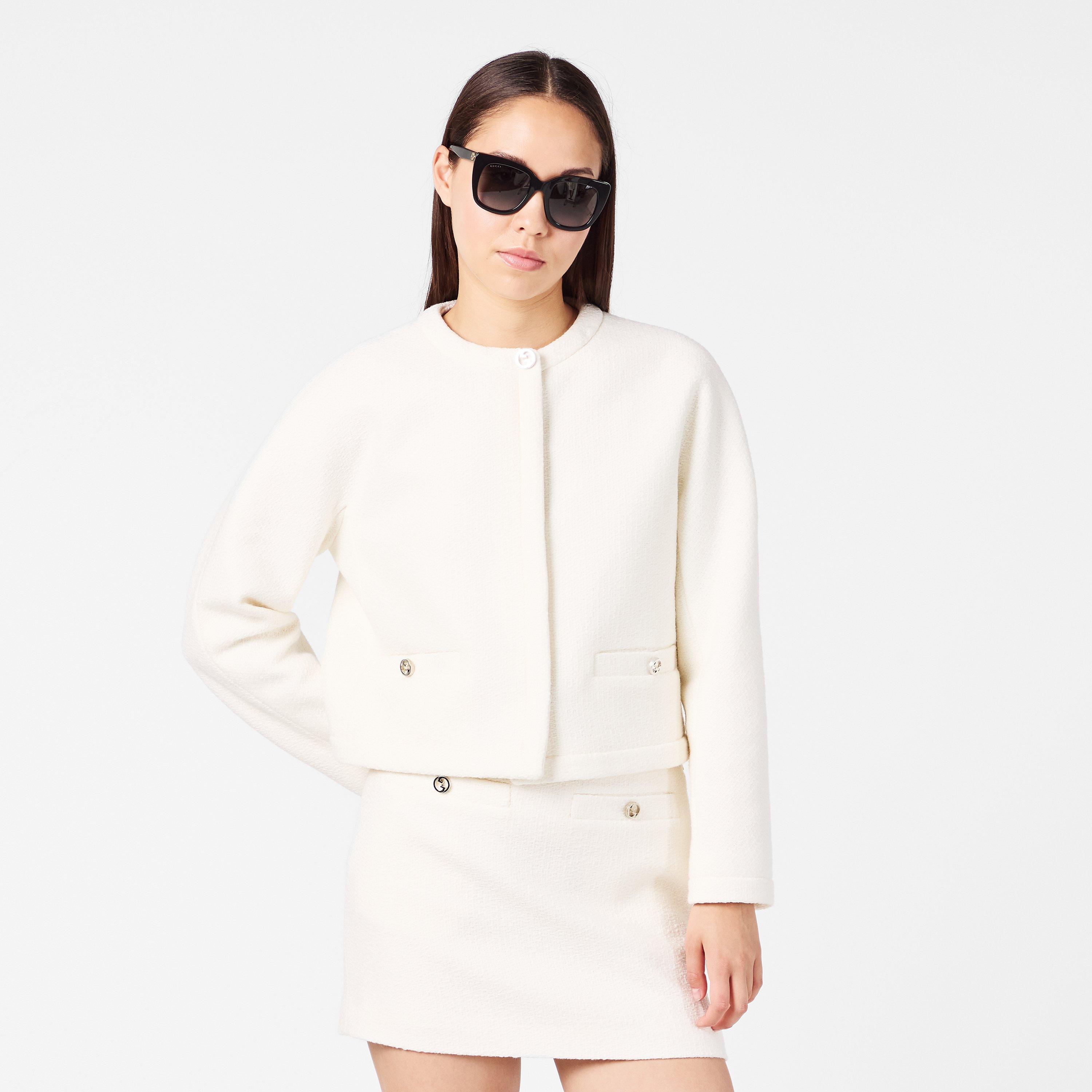 Off White - Gucci - Women's Wool Bouclv© Collarless Long Sleeve Overcoat - 3