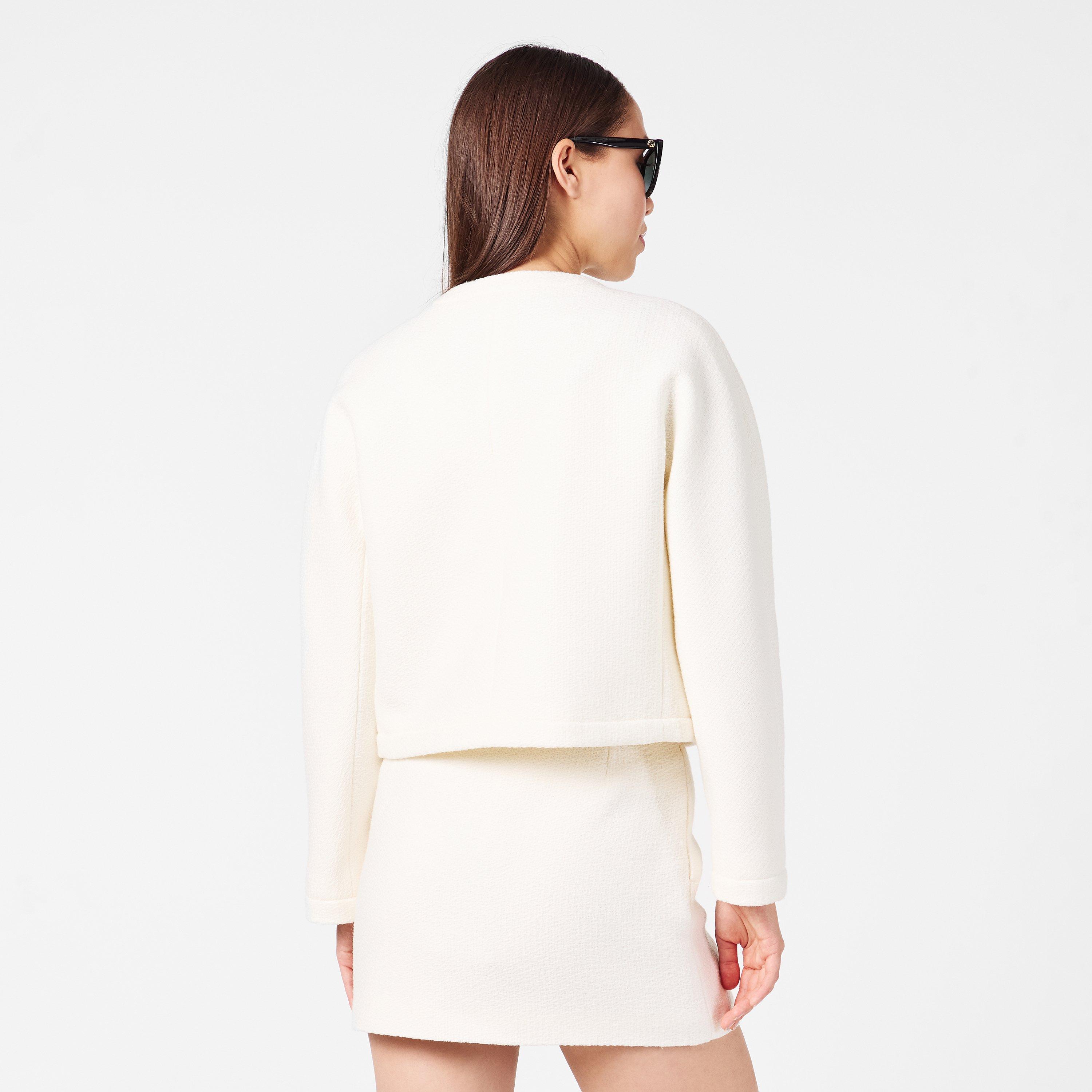 Off White - Gucci - Women's Wool Bouclv© Collarless Long Sleeve Overcoat - 4