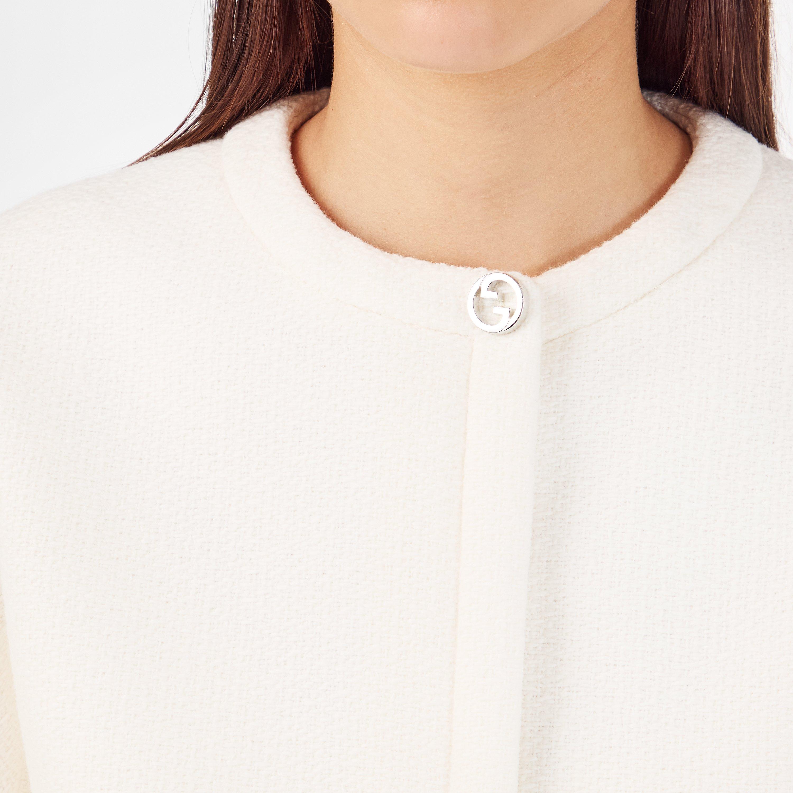 Off White - Gucci - Women's Wool Bouclv© Collarless Long Sleeve Overcoat - 5